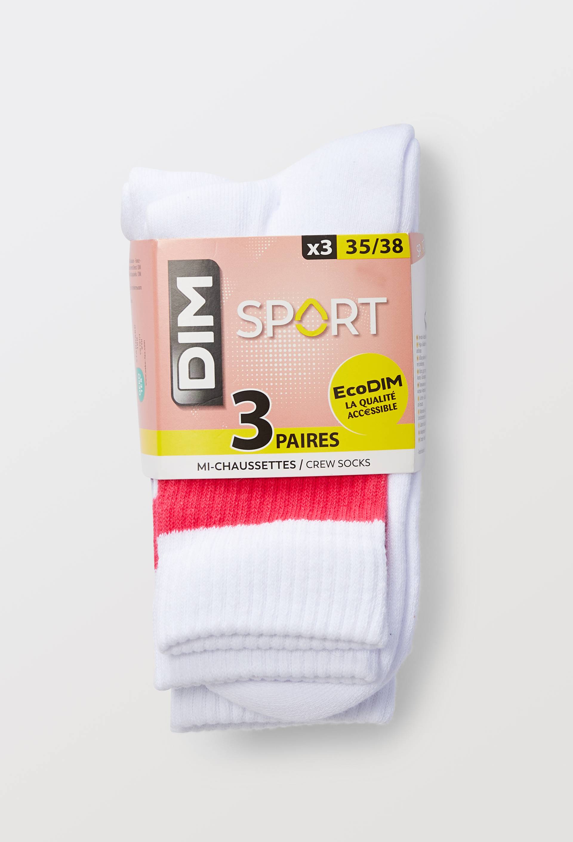 Lot de 3 paires de chaussettes de sport DIM, Blanc, large image number 2.0