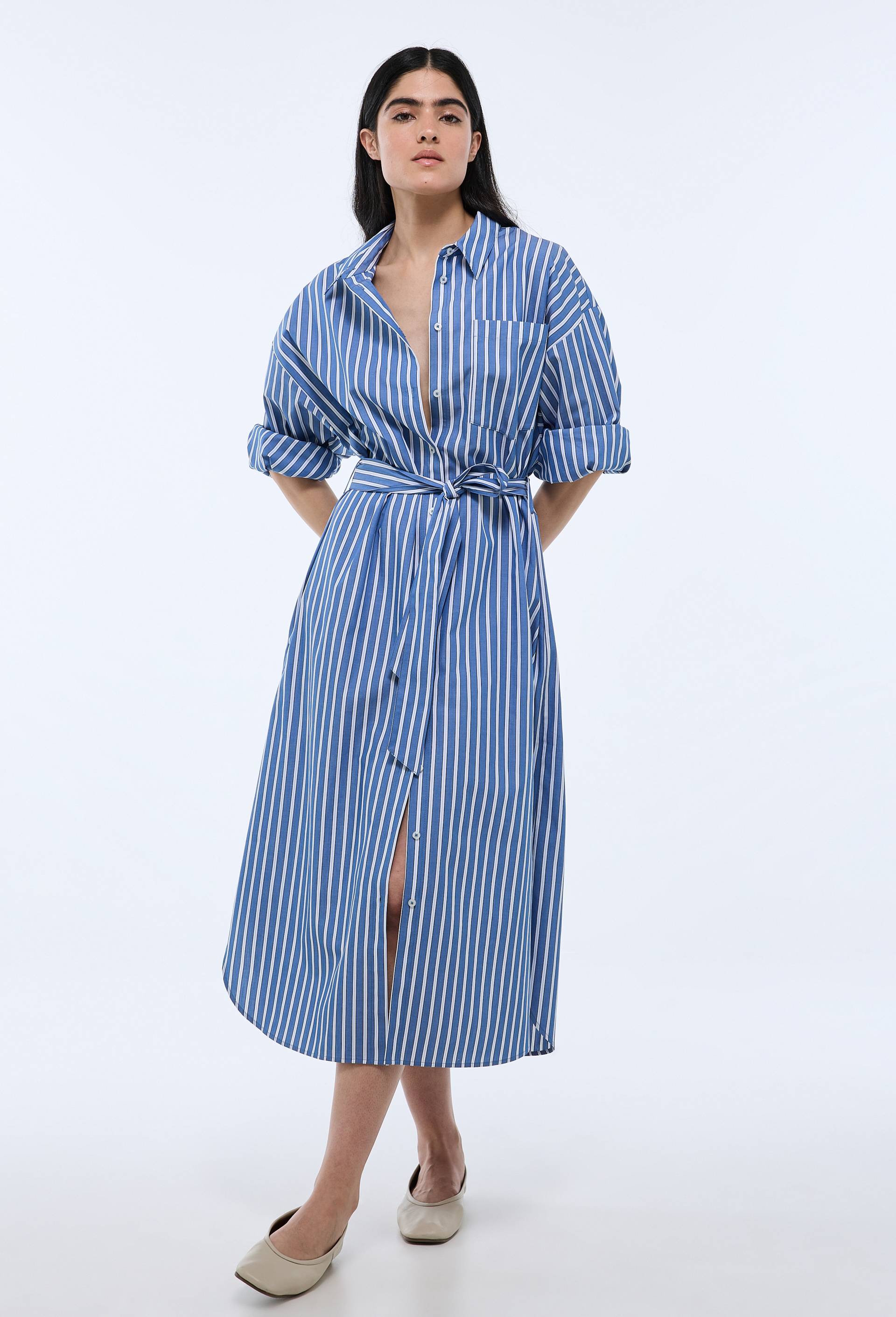 Robe chemise rayée en coton BIO GOTS BLEU pour femme MONOPRIX