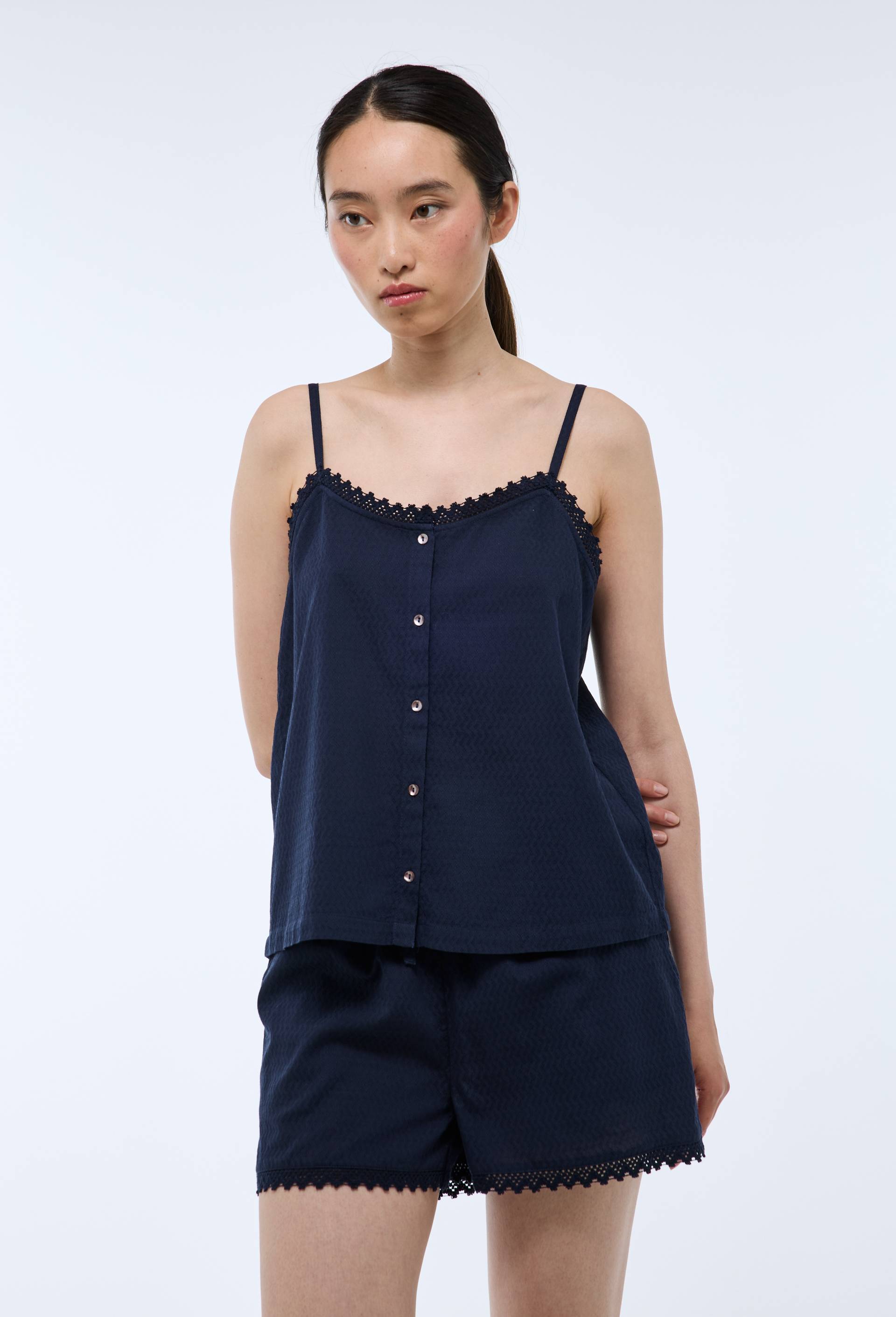 Pyjashort bretelles uni en coton BIO GOTS, Bleu fonc&eacute;, swatch image