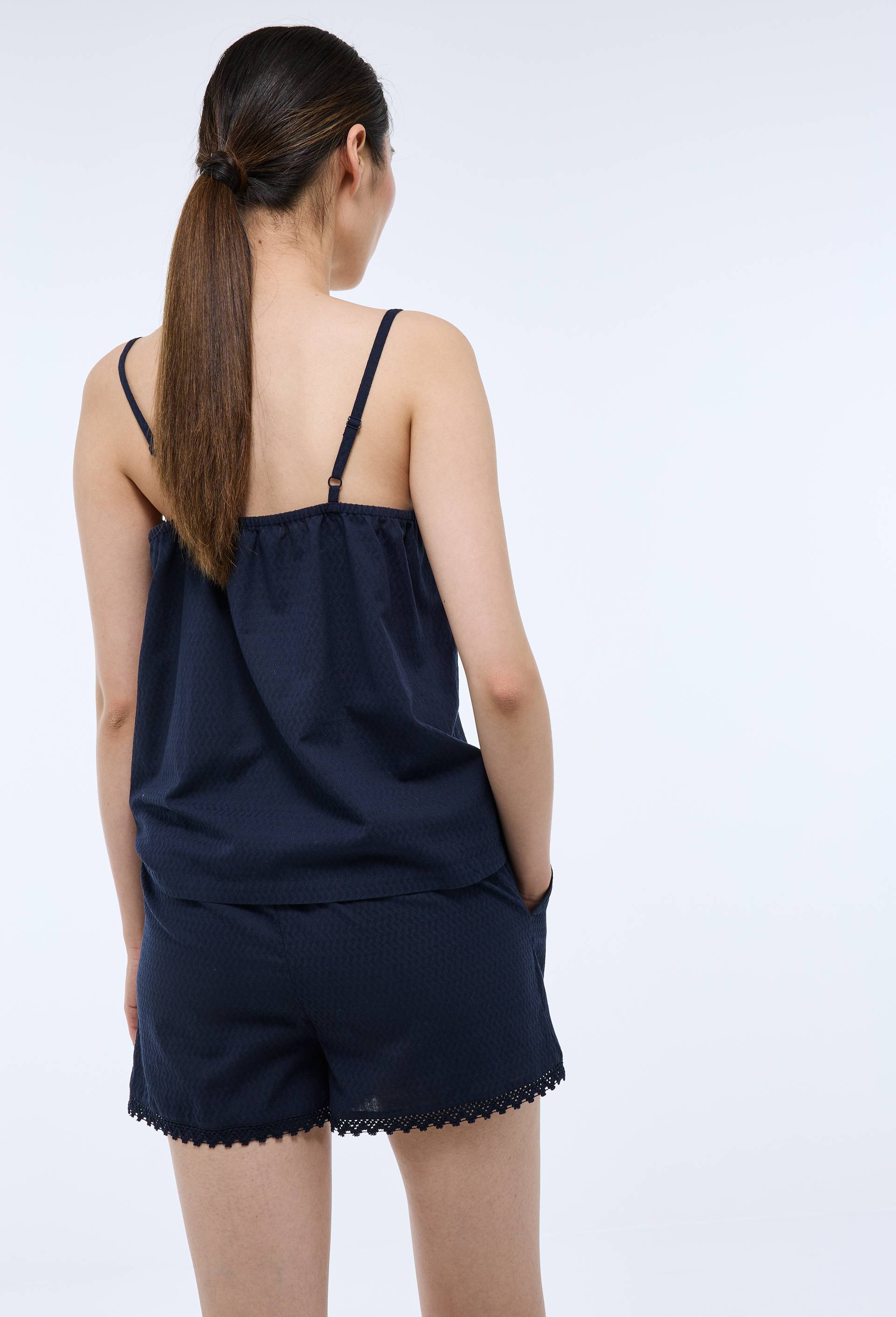 Pyjashort bretelles uni en coton BIO GOTS, Bleu fonc&eacute;, large image number 1