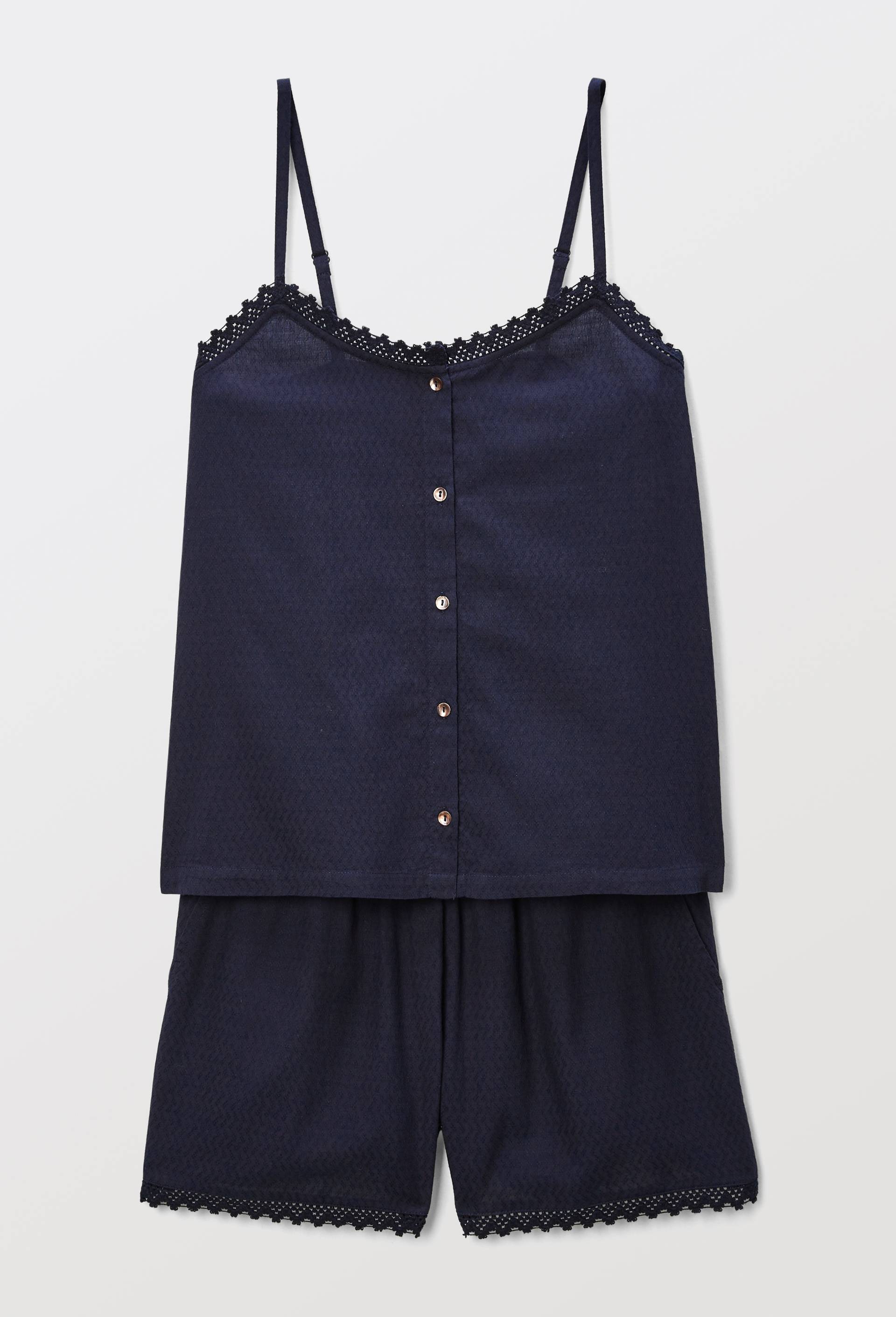 Pyjashort bretelles uni en coton BIO GOTS, Bleu fonc&eacute;, large image number 2.0