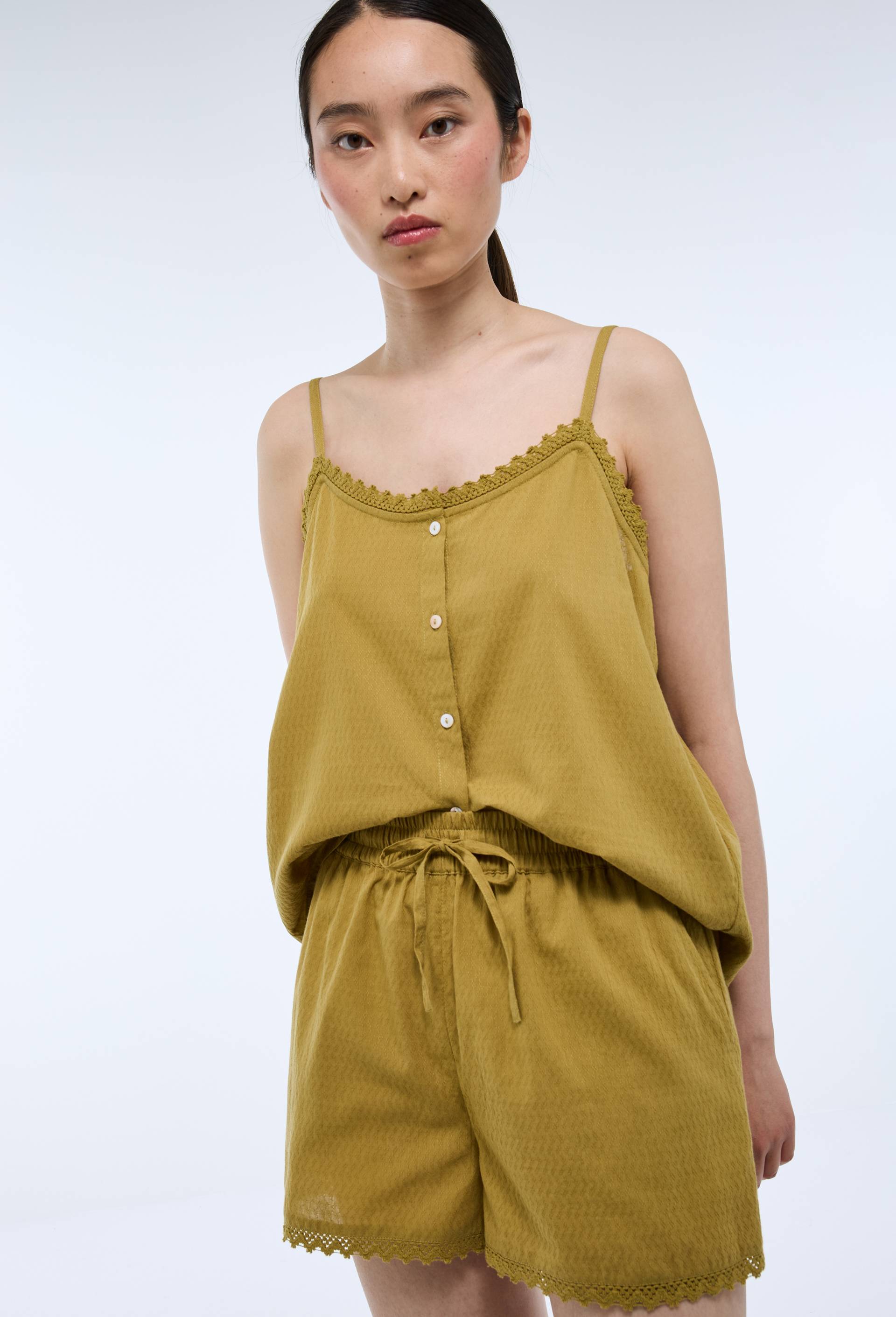 Pyjashort bretelles uni en coton BIO GOTS, Vert, swatch image