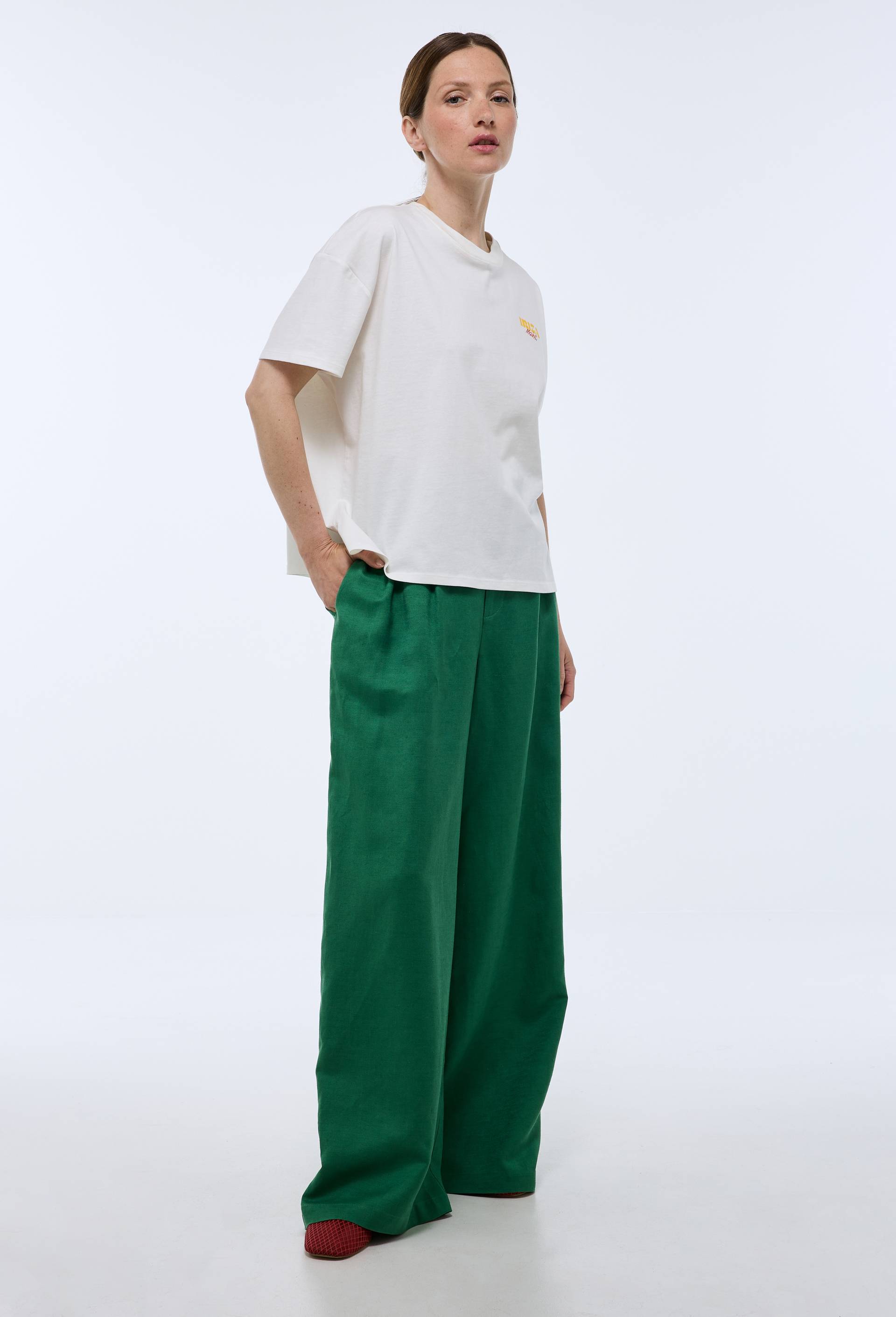 Pantalon large contenant du lin, Vert, large image number 0