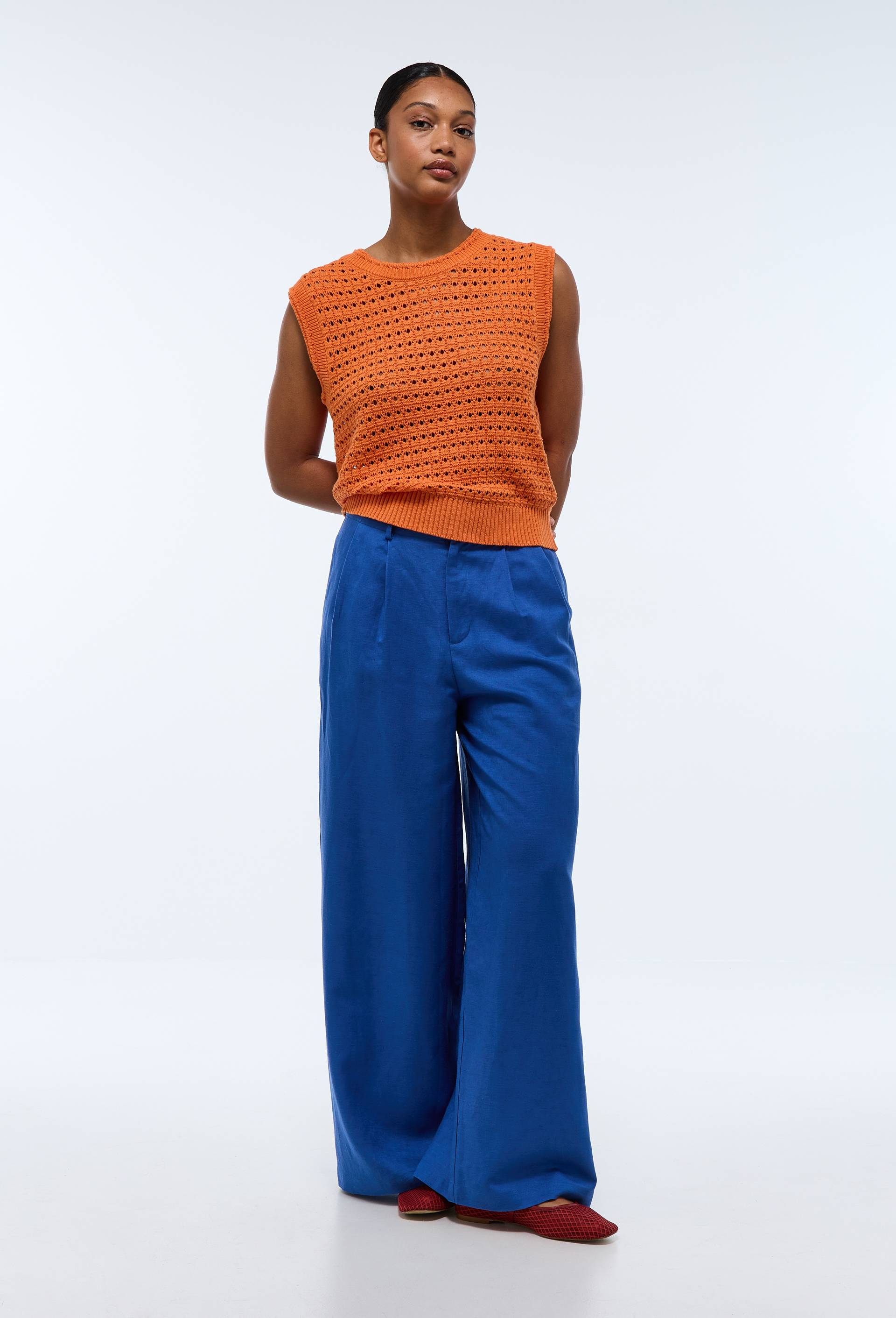 Pantalon large contenant du lin, Bleu, large image number 0