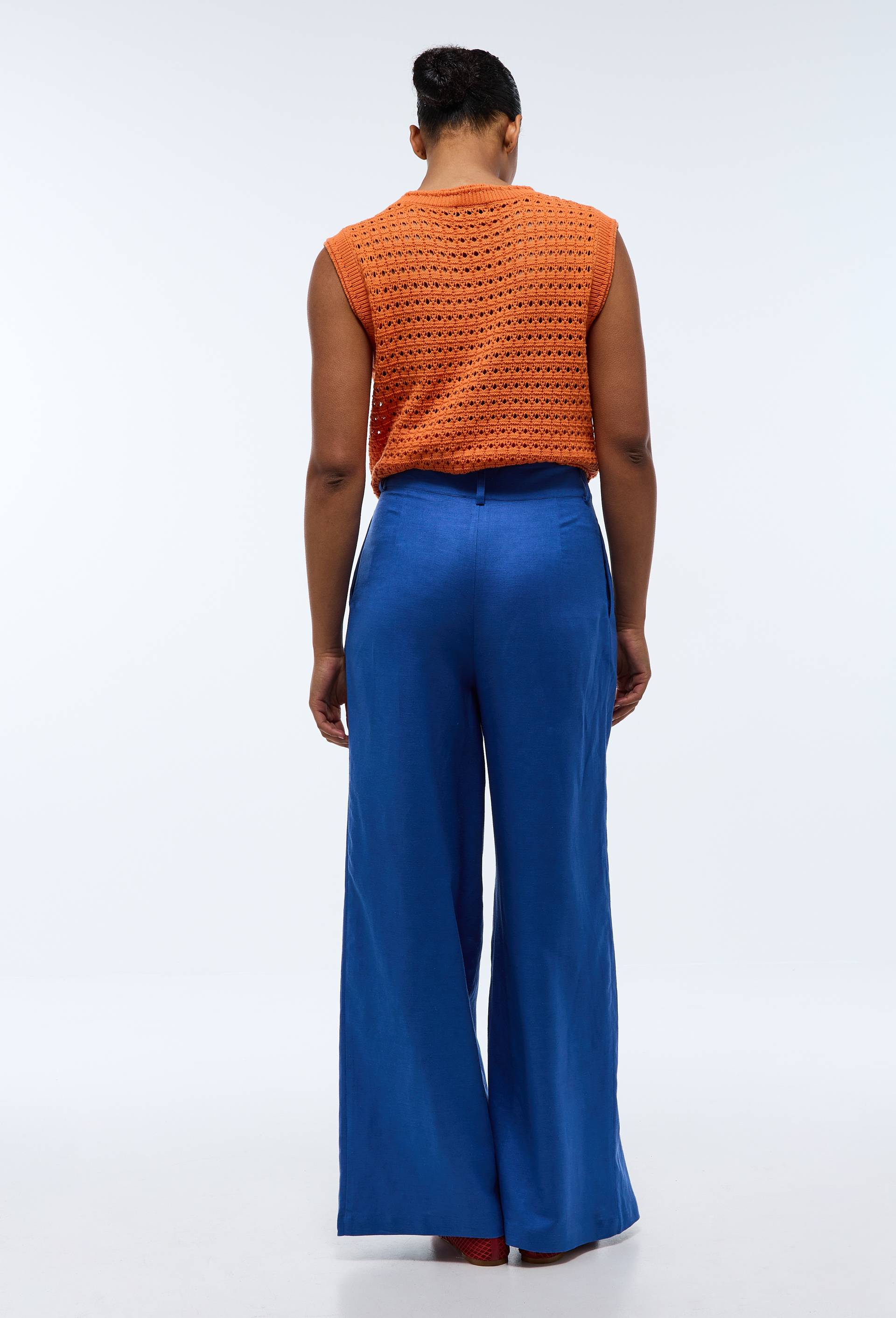 Pantalon large contenant du lin, Bleu, large image number 1.0