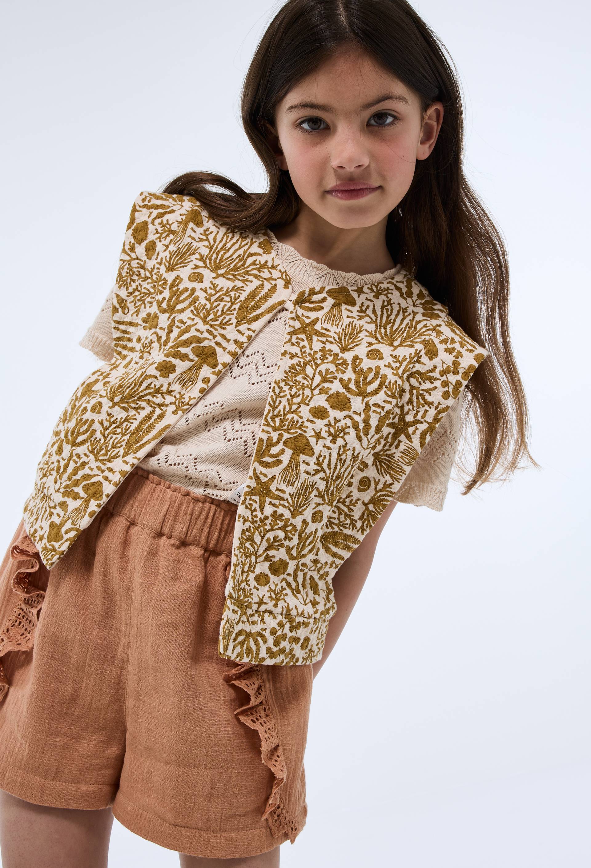 Cardigan sans manches imprim&eacute;, Beige clair, large image number 0