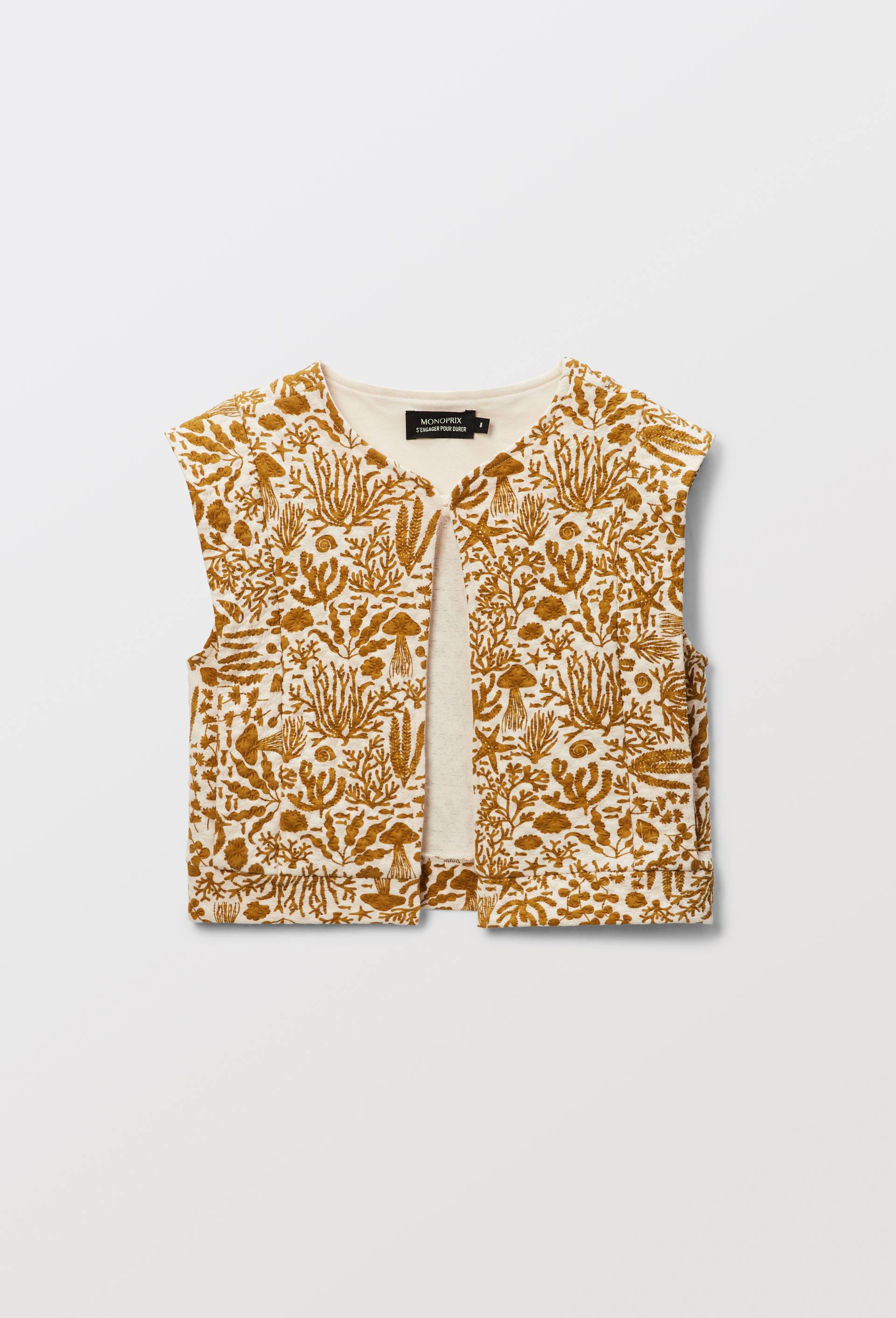 Cardigan sans manches imprim&eacute;, Beige clair, large image number 1