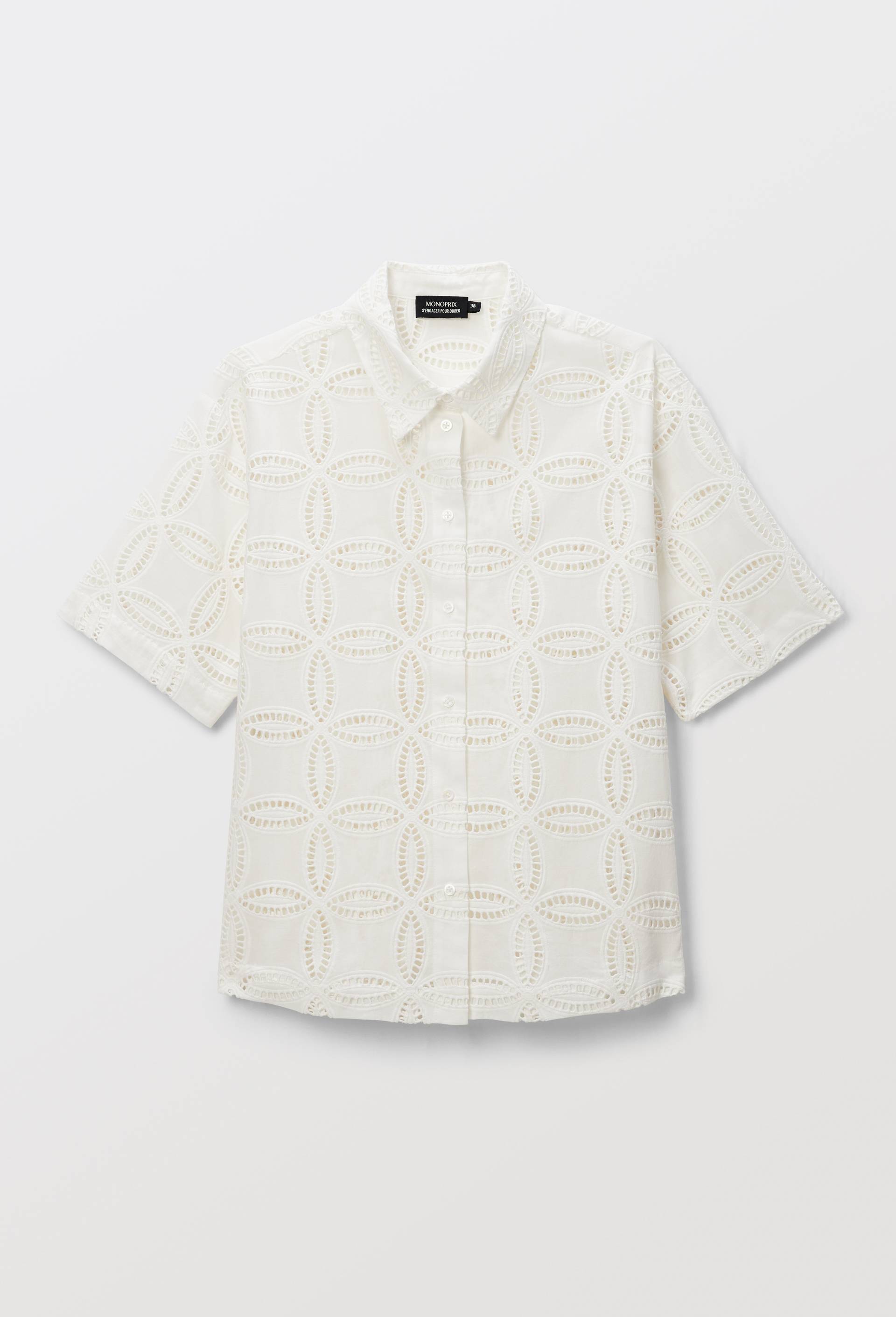 Blouse Blanche Brodée Coton Monoprix Taille 40 - Occasion Très Bon état - Basique