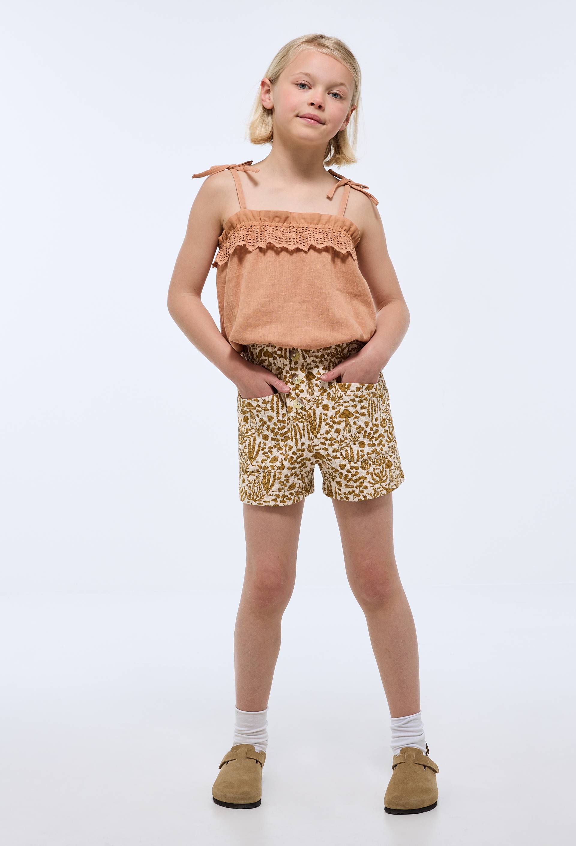 Short imprim&eacute; contenant du coton GOTS, Beige clair, large image number 2