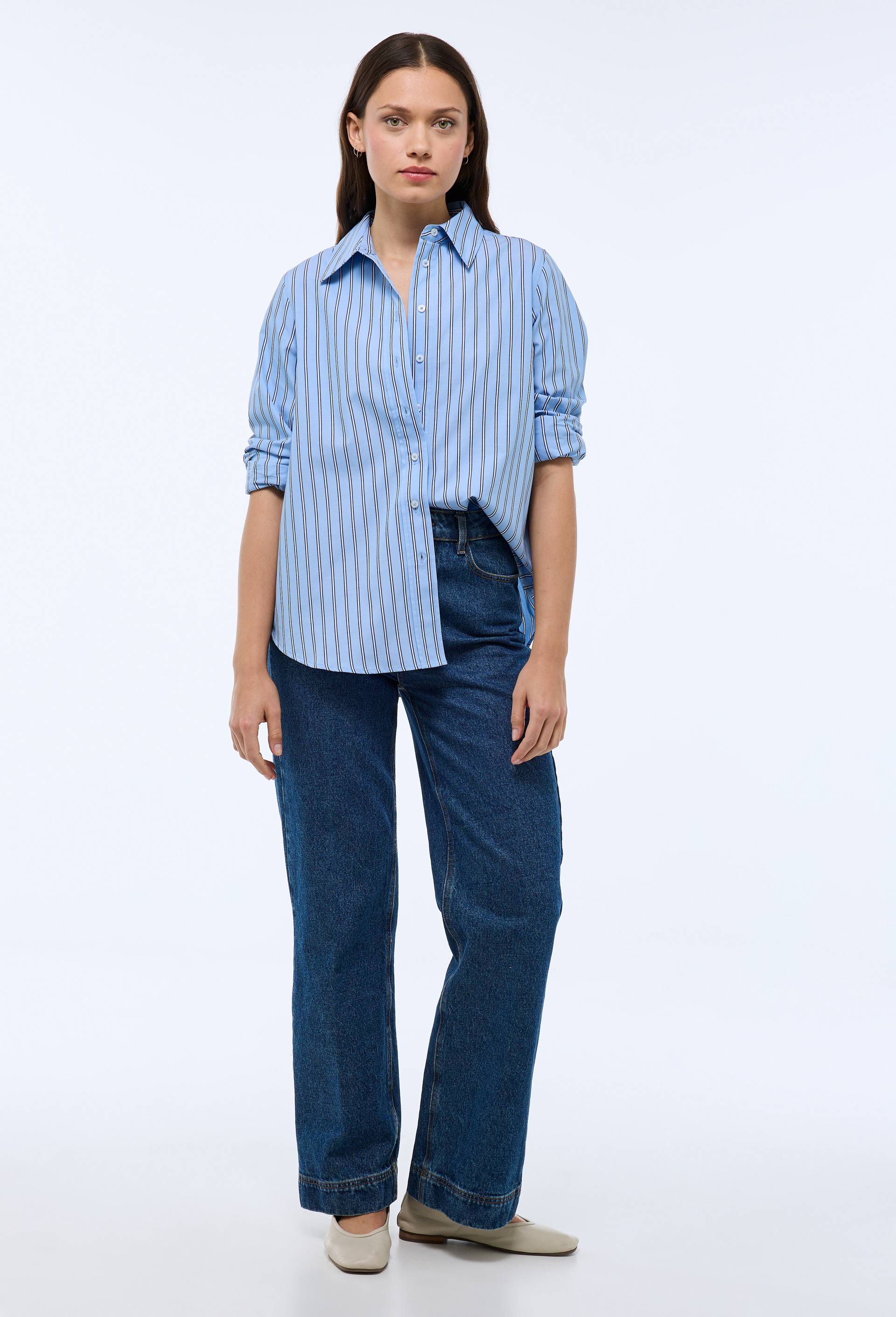 Chemise manches longues ray&eacute;e en coton BIO GOTS, Bleu clair, large image number 0