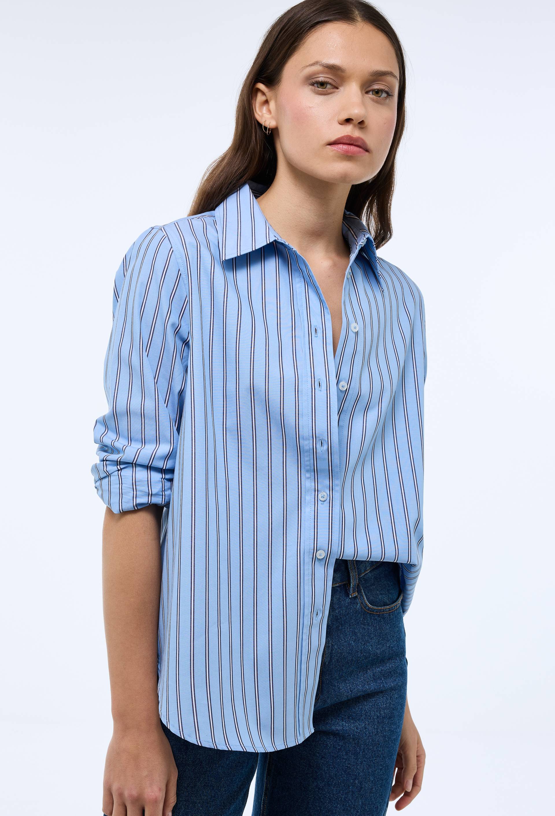 Chemise manches longues ray&eacute;e en coton BIO GOTS, Bleu clair, large image number 1