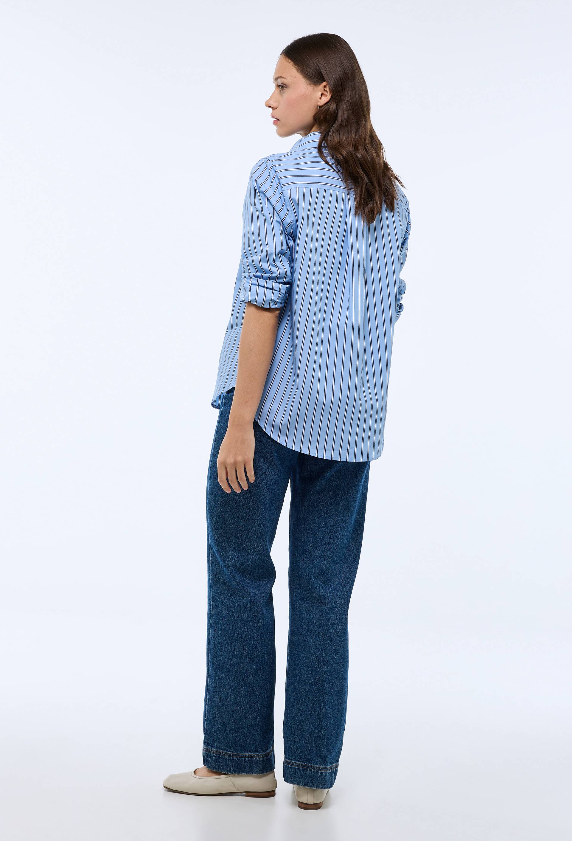 Chemise manches longues ray&eacute;e en coton BIO GOTS, Bleu clair, large image number 2