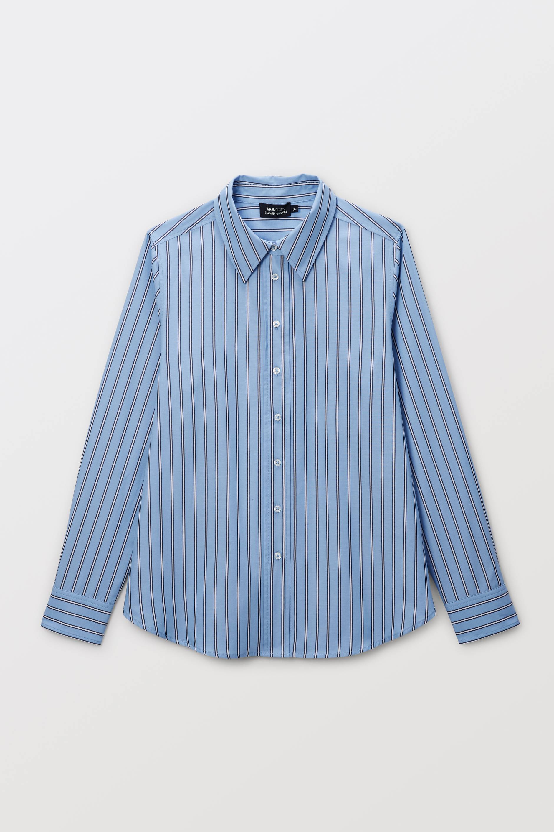 Chemise manches longues ray&eacute;e en coton BIO GOTS, Bleu clair, large image number 3