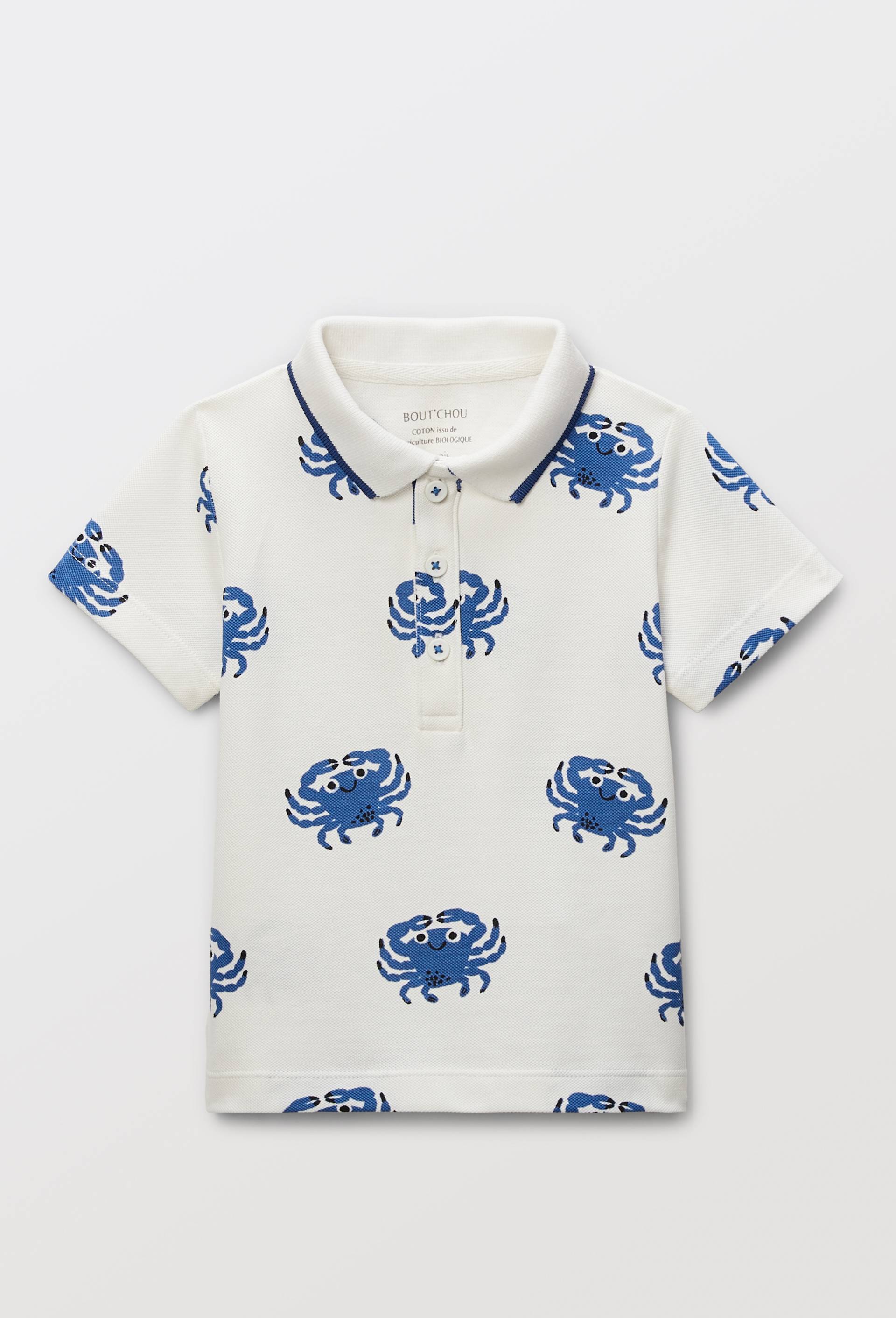 Polo manches courtes imprimé en piqué de coton BIO GOTS, Ecru, large image number 0.0