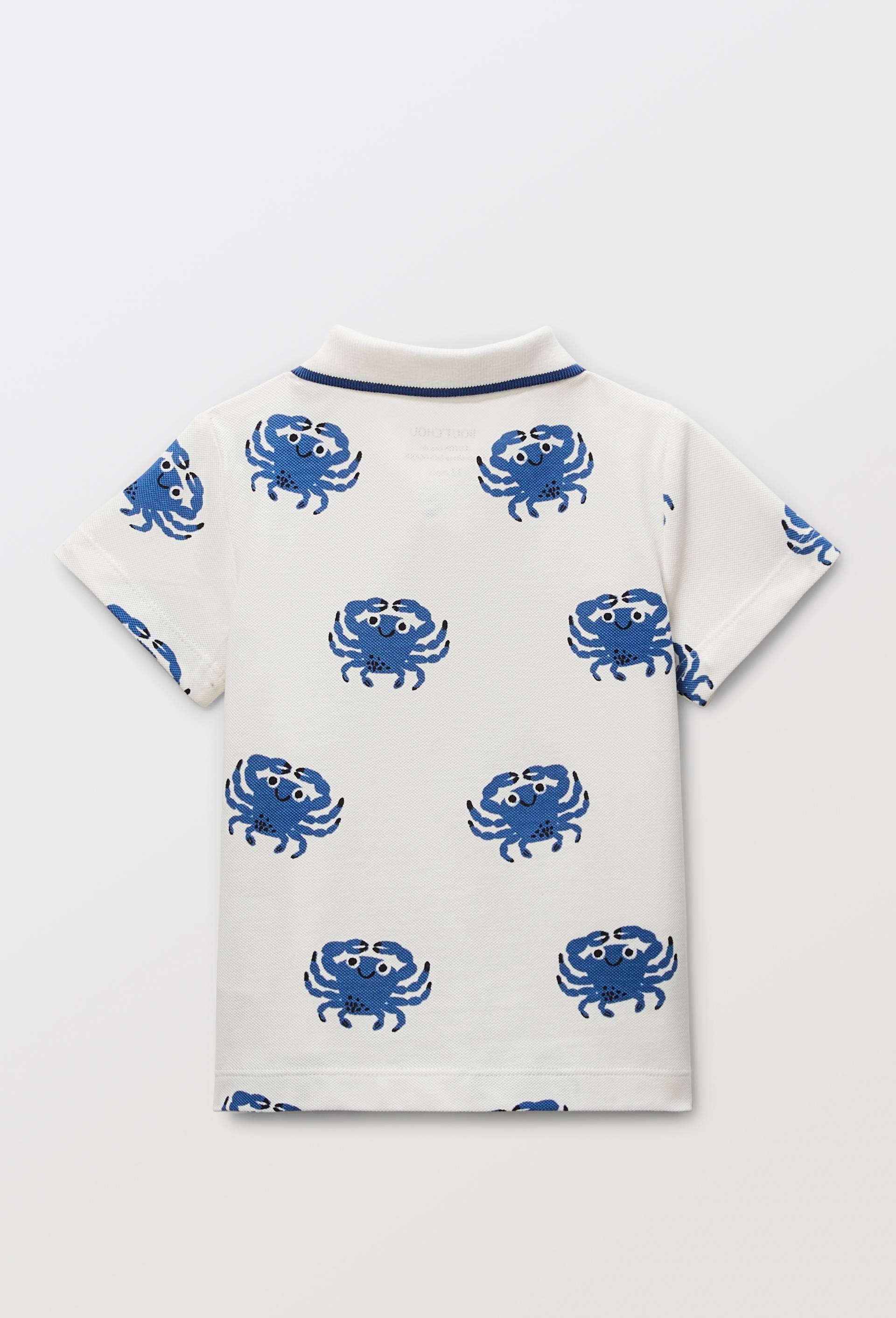 Polo manches courtes imprimé en piqué de coton BIO GOTS, Ecru, large image number 1