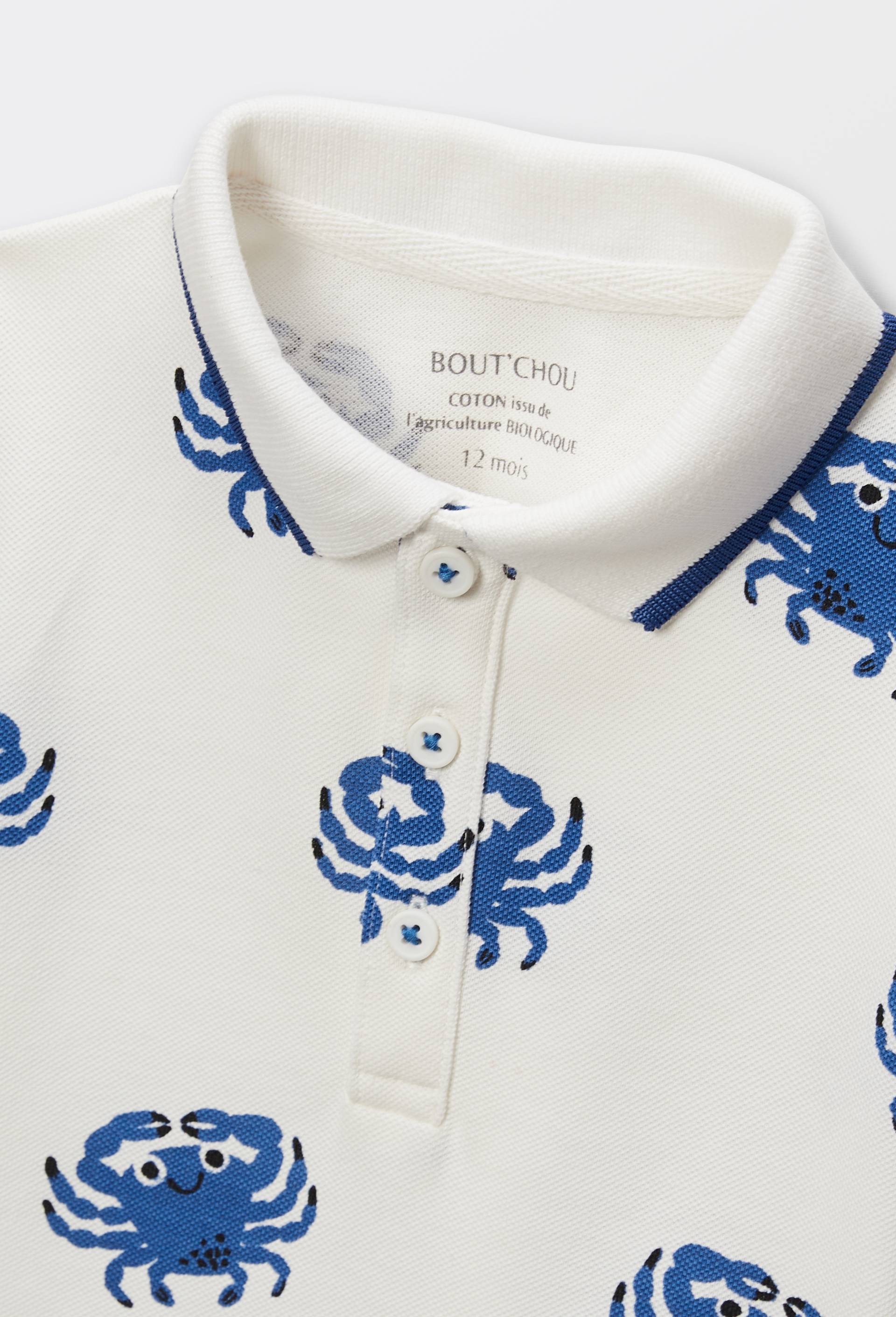 Polo manches courtes imprimé en piqué de coton BIO GOTS, Ecru, large image number 2