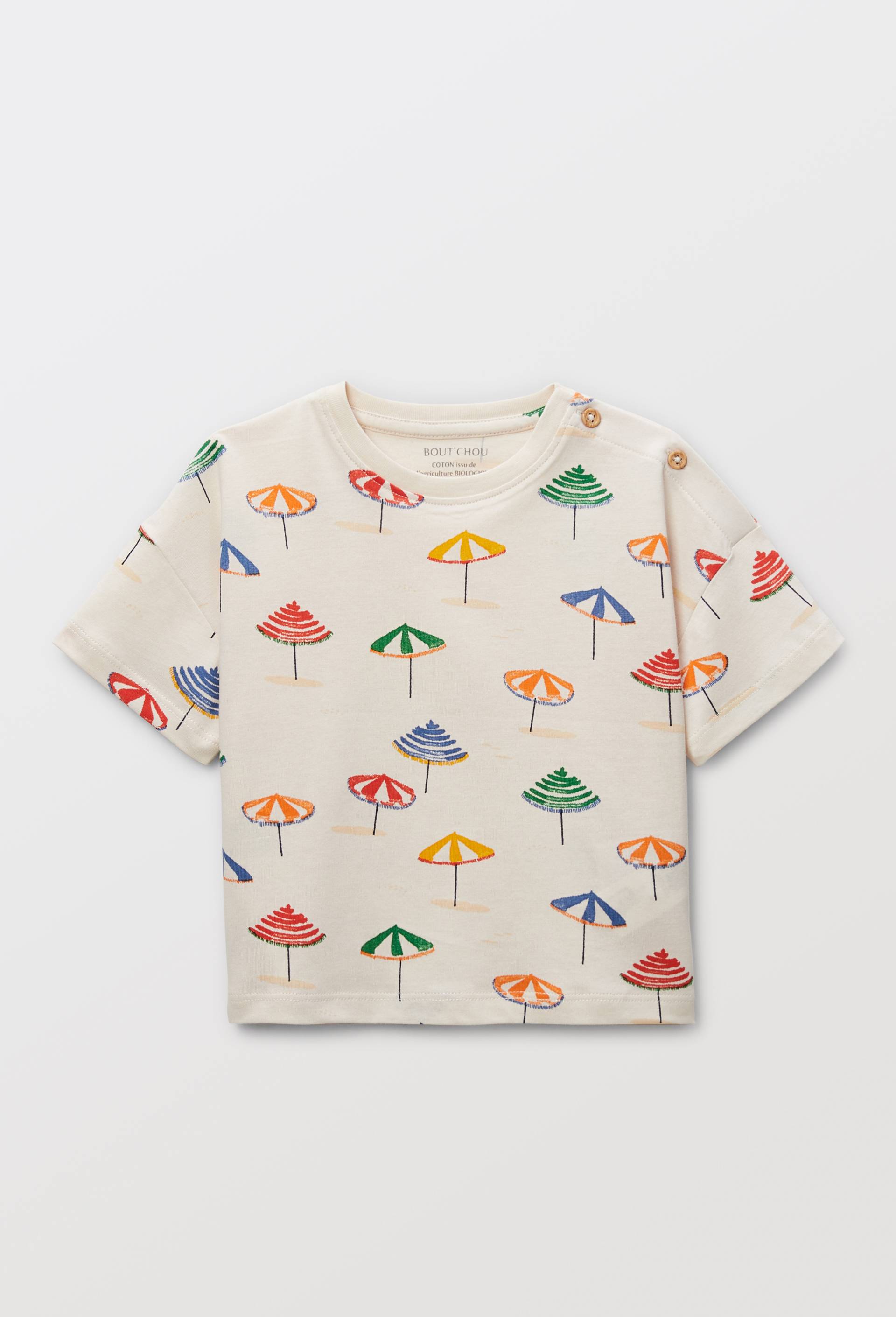 T-shirt manches courtes imprimé en coton BIO GOTS, Beige clair, large image number 0
