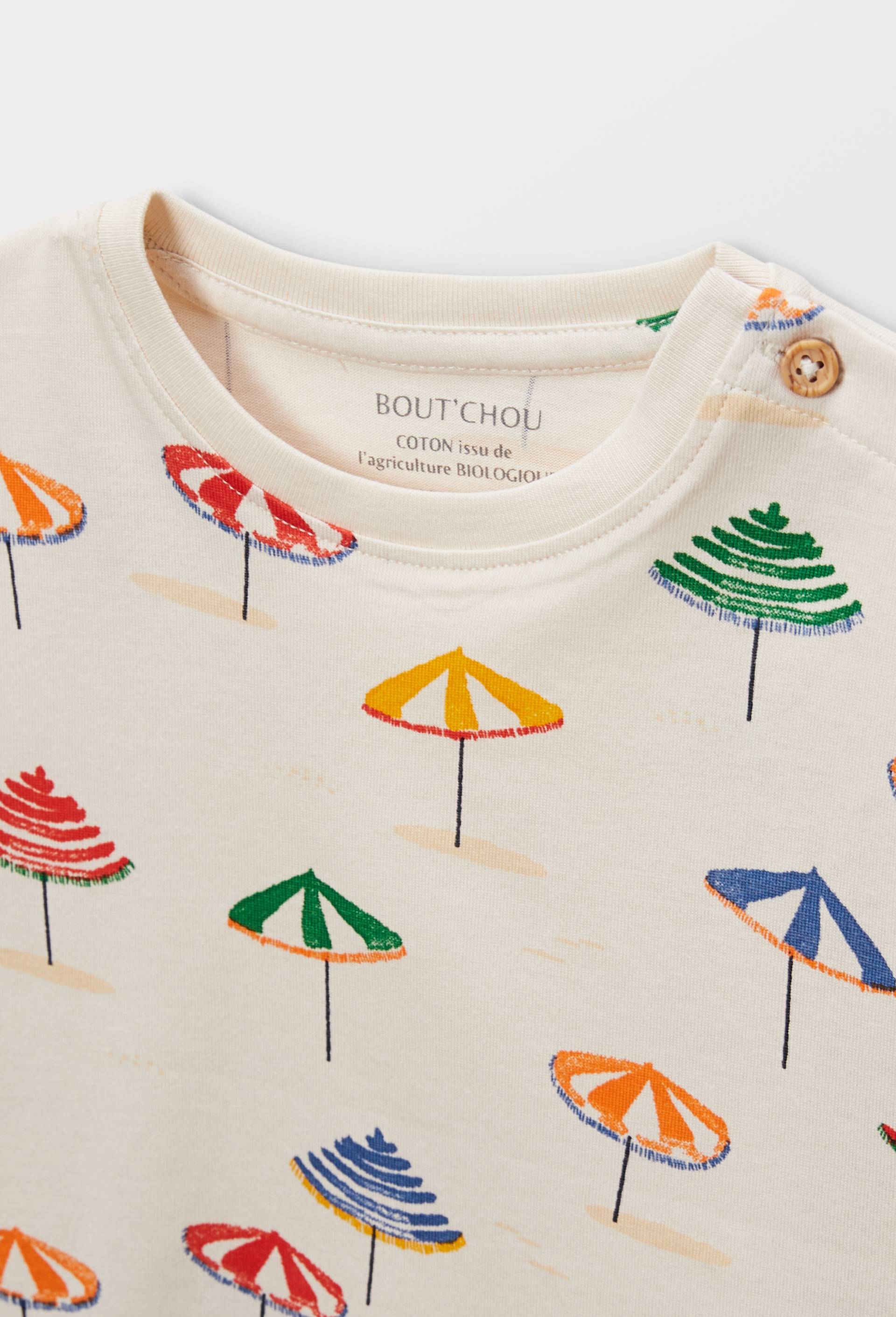 T-shirt manches courtes imprimé en coton BIO GOTS, Beige clair, large image number 2.0