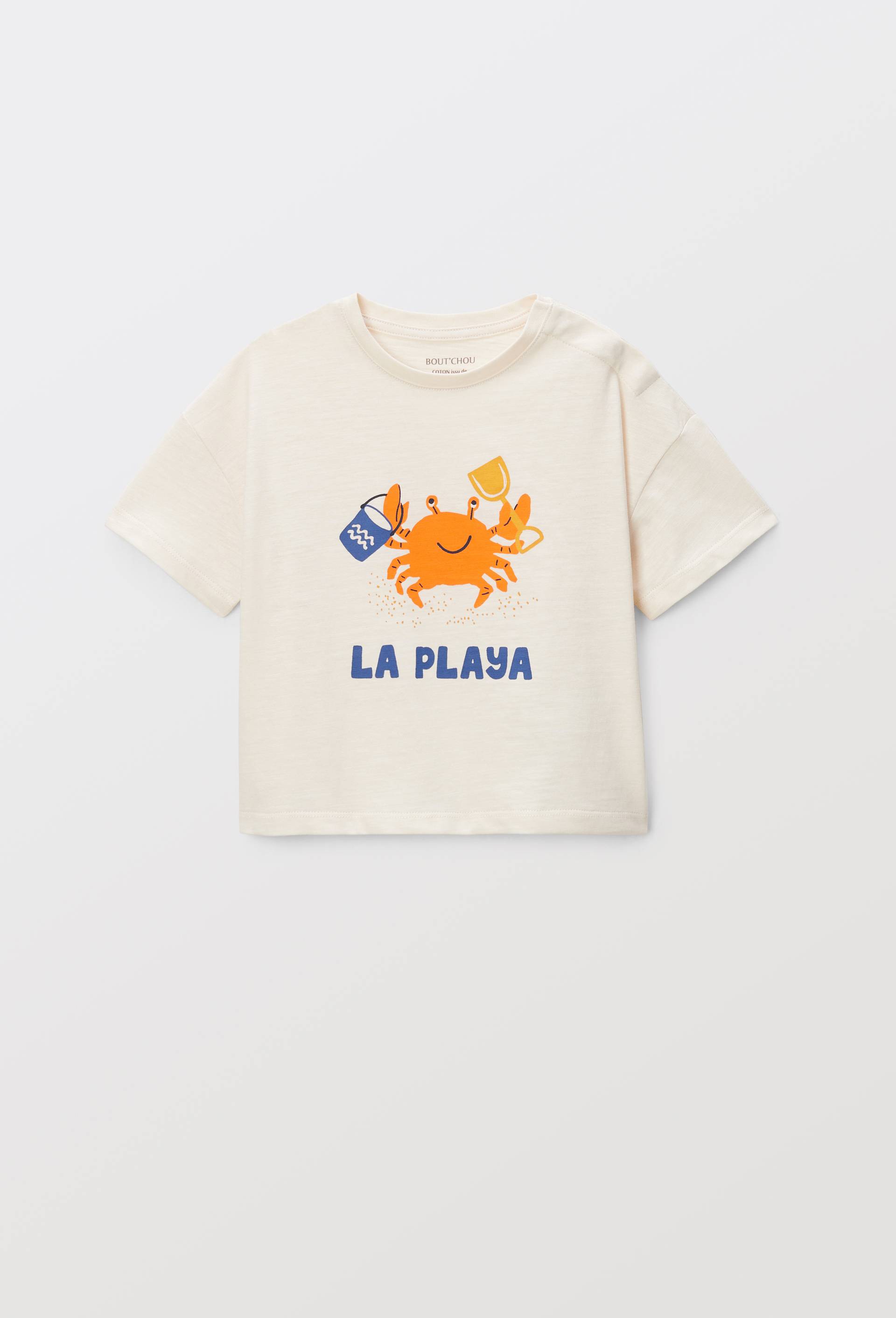T-shirt manches courtes imprimé en coton BIO GOTS, Ecru, large image number 0