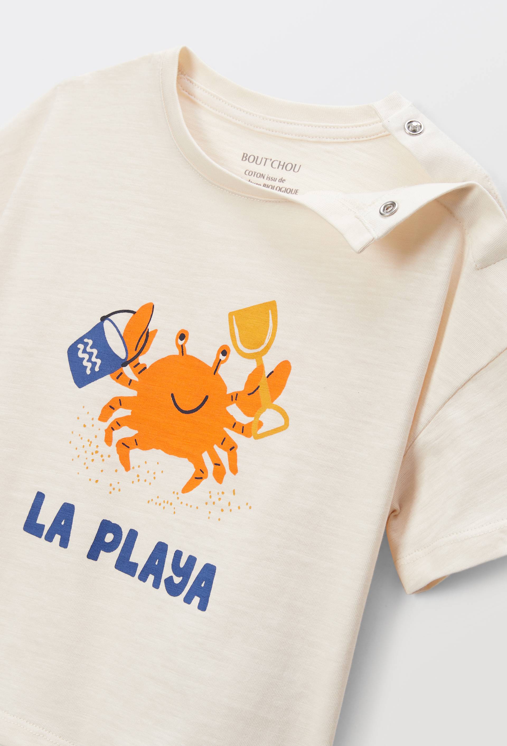 T-shirt manches courtes imprimé en coton BIO GOTS, Ecru, large image number 2