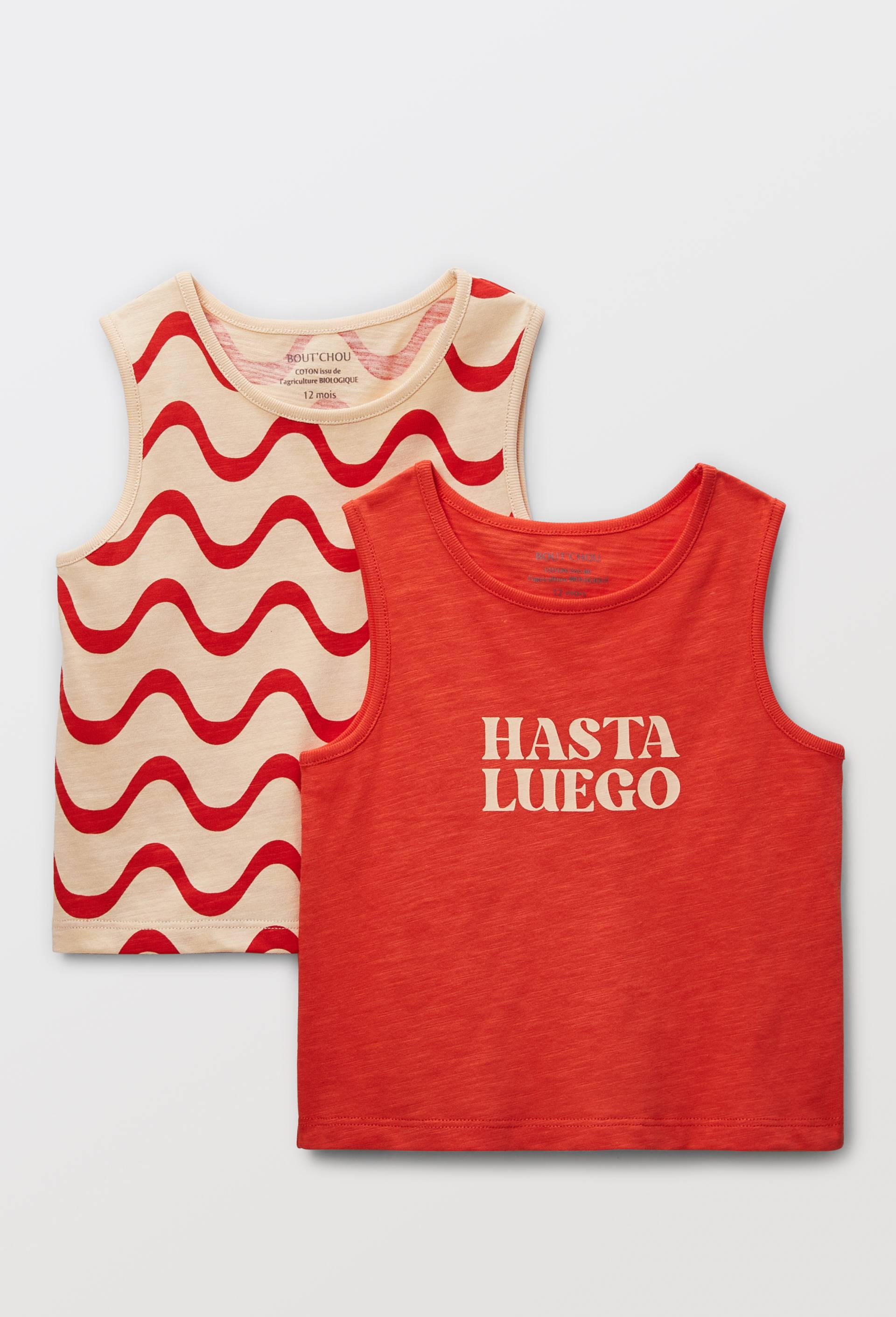 Lot de 2 débardeurs côte uni et rayé en coton BIO GOTS, Jaune clair, large image number 0.0