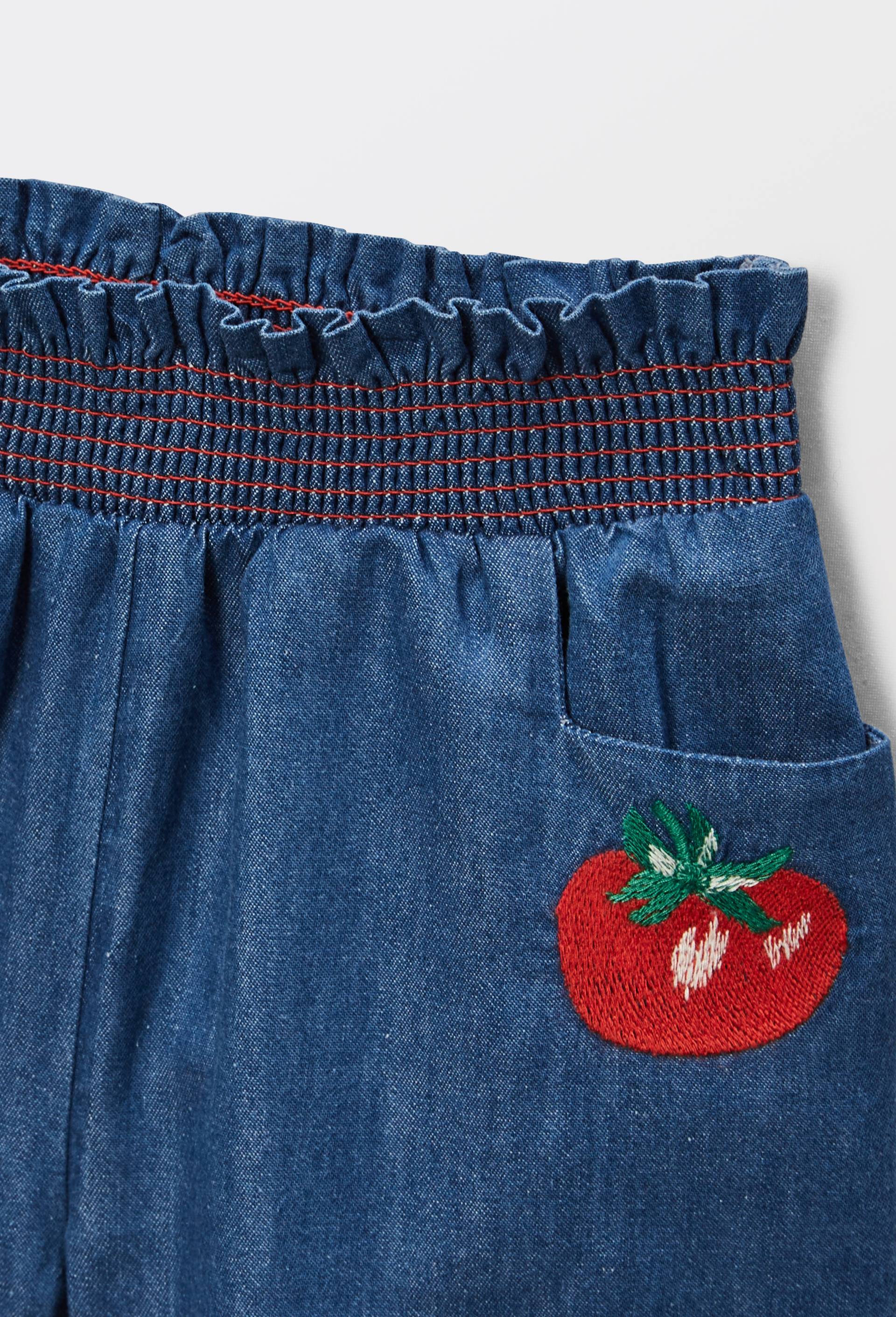 Short uni en coton chambray brod&eacute;, Bleu, large image number 2