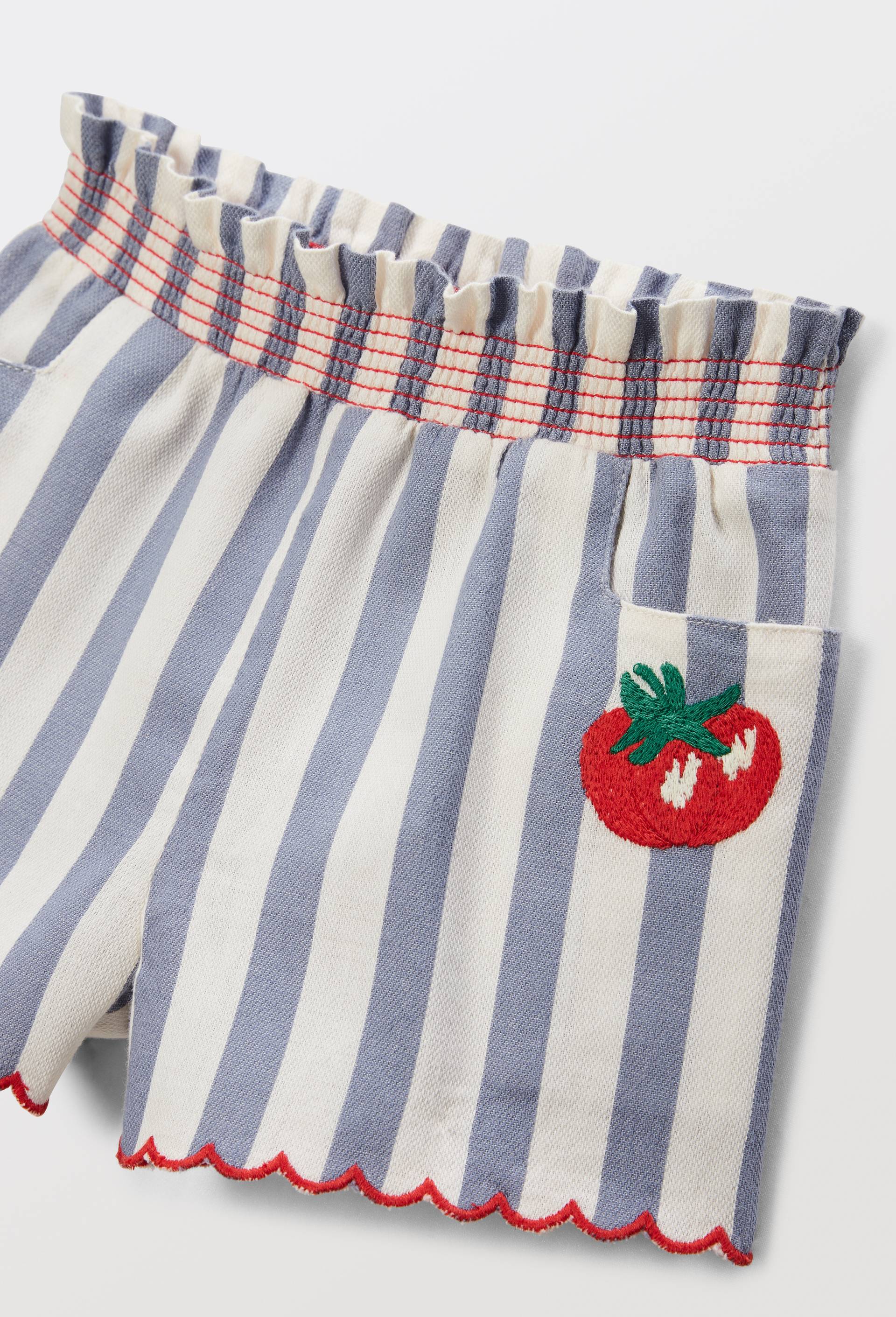Short raye en coton chambray brodé, Bleu, large image number 2.0