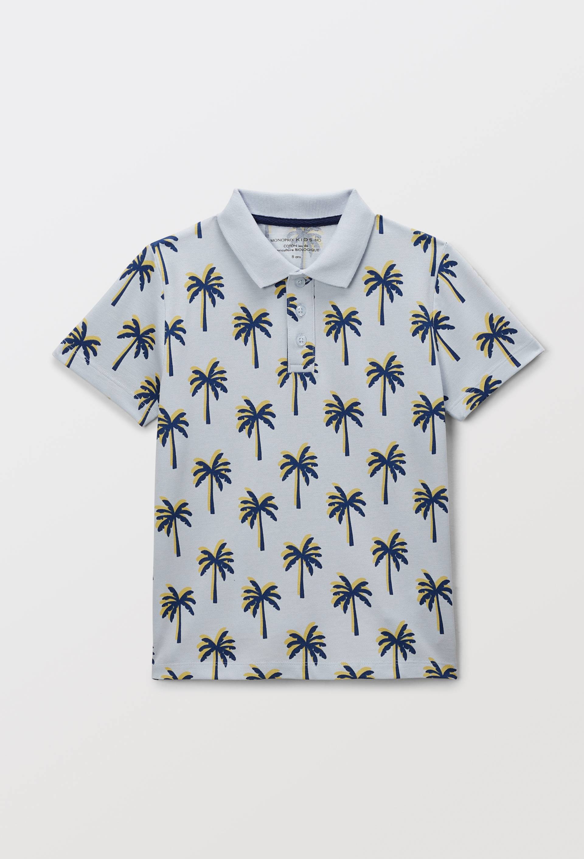 Polo manches courtes imprim&eacute; en coton BIO GOTS, Bleu clair, large image number 1.0