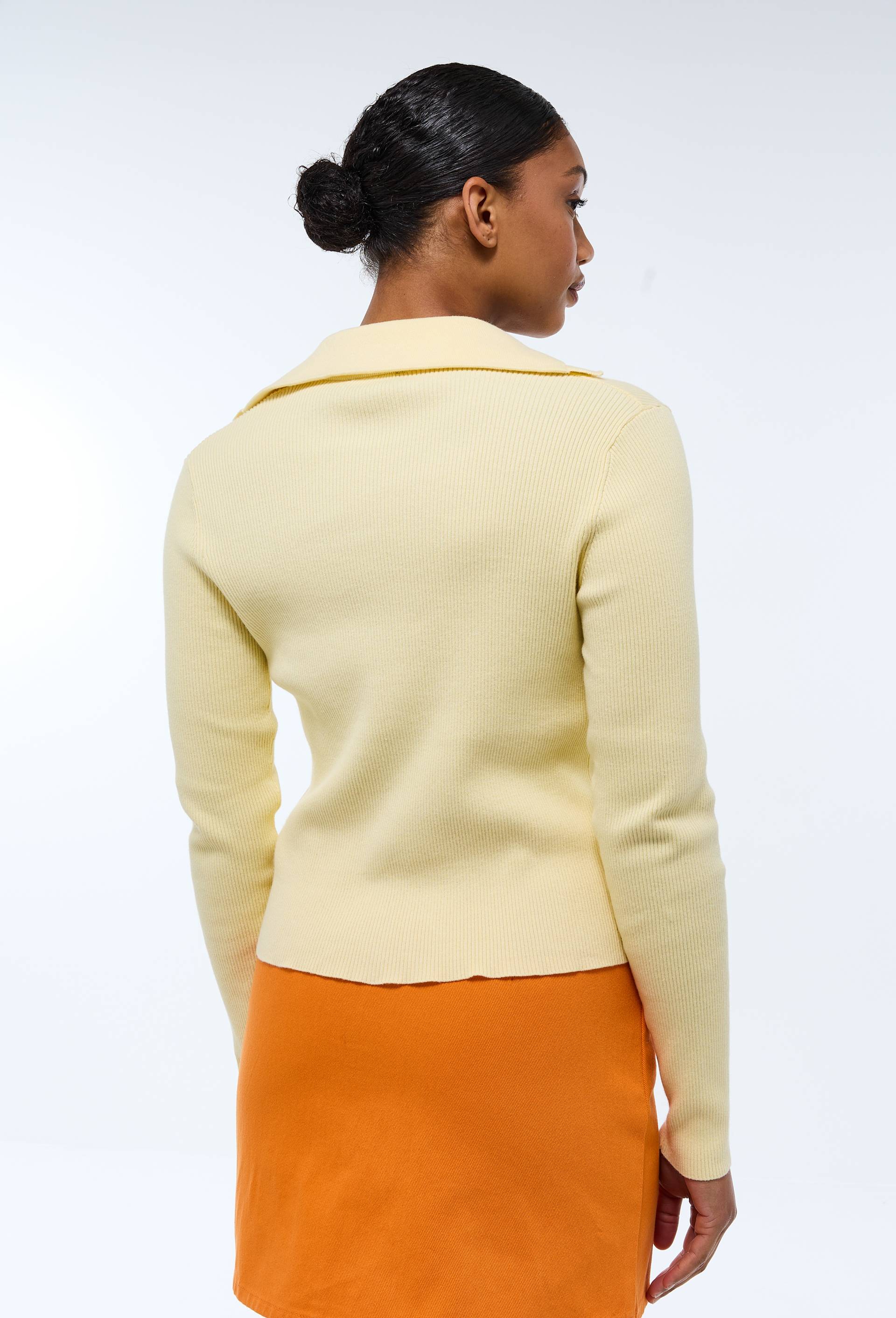 Cardigan col polo à côtes, Jaune clair, large image number 2