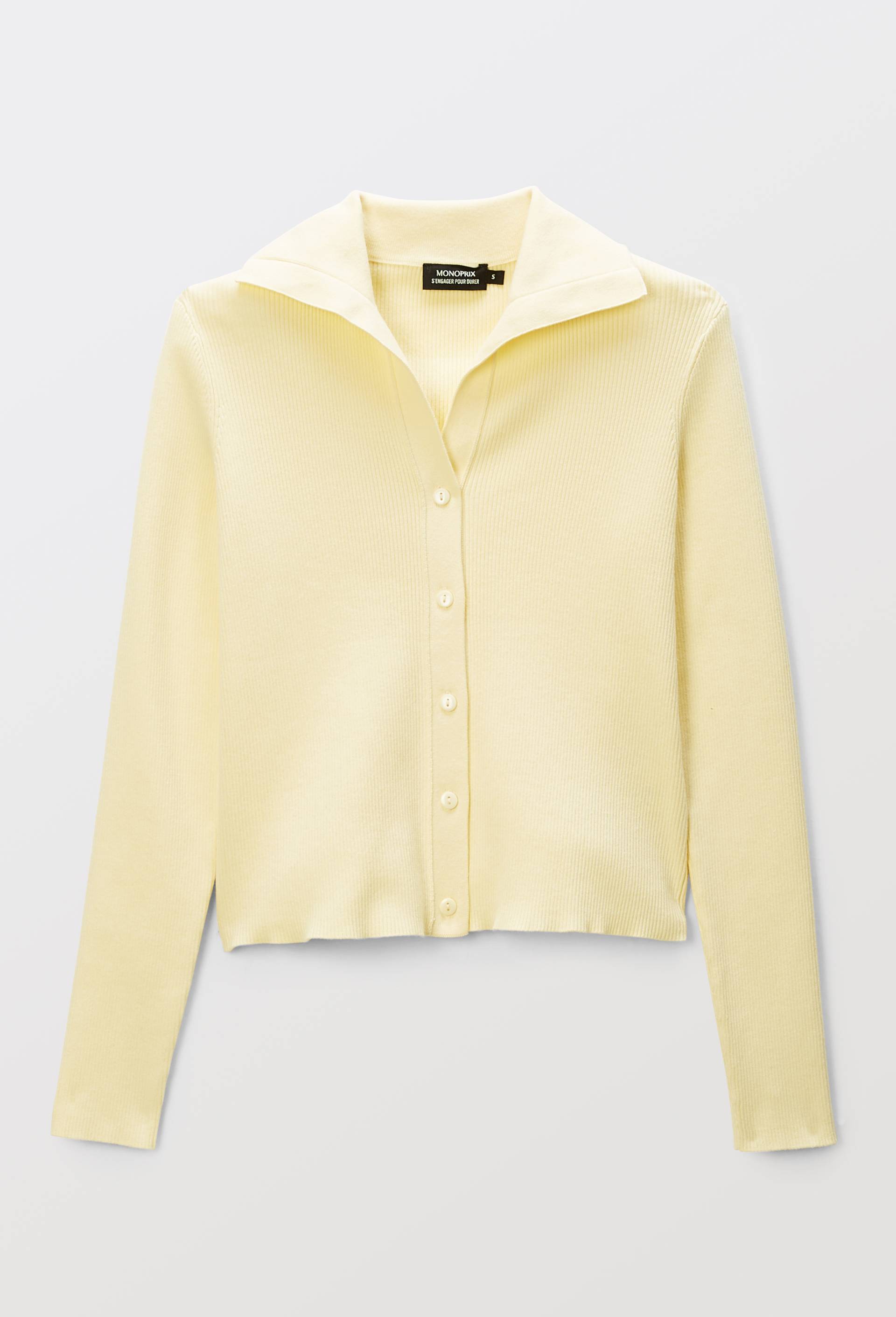 Cardigan col polo à côtes, Jaune clair, large image number 3