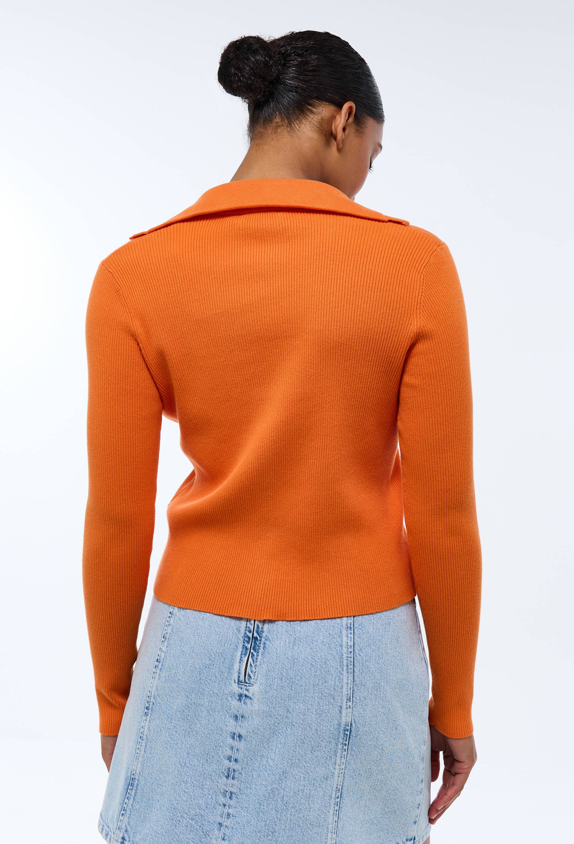 Cardigan col polo à côtes, Orange, large image number 1