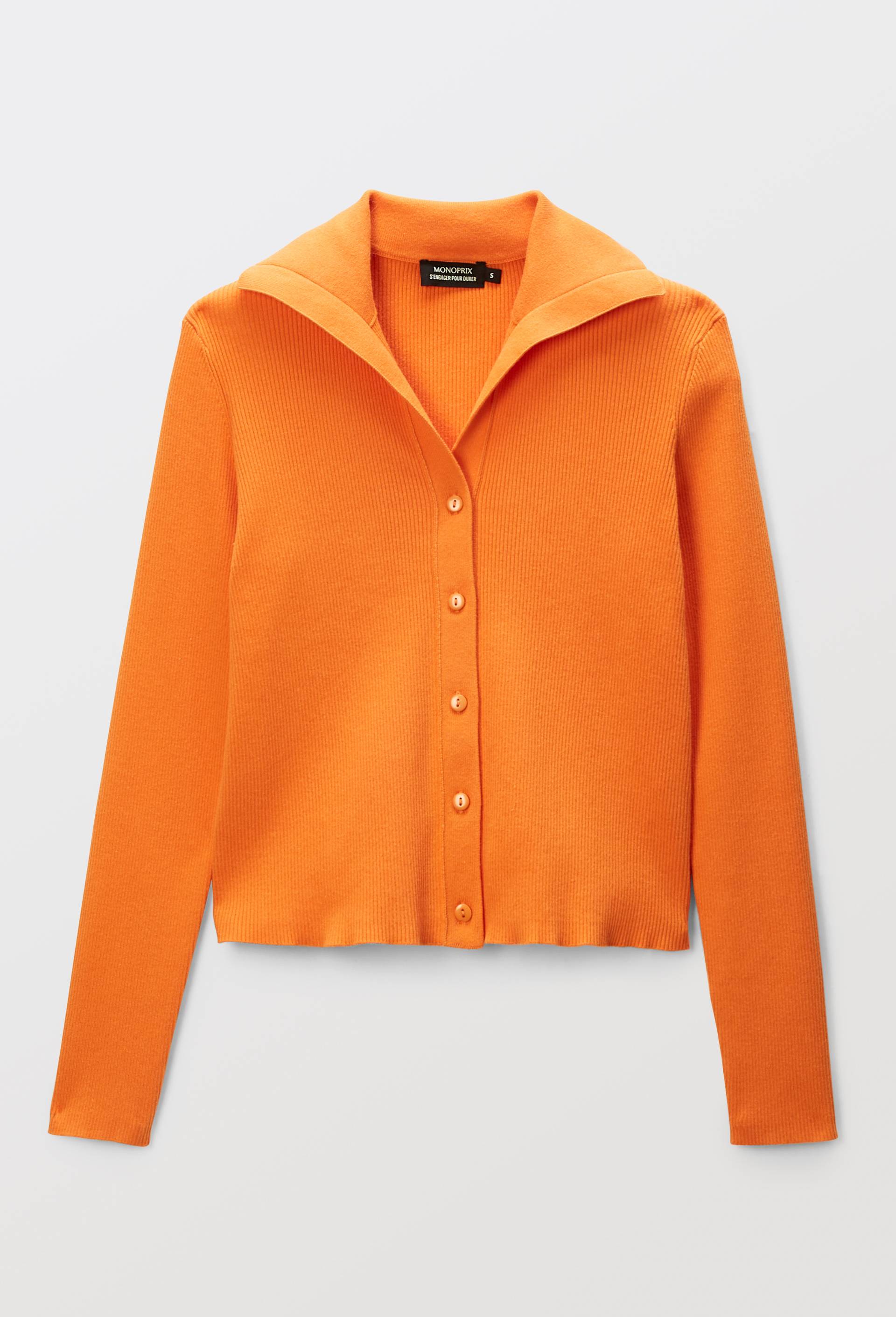 Cardigan col polo à côtes, Orange, large image number 2