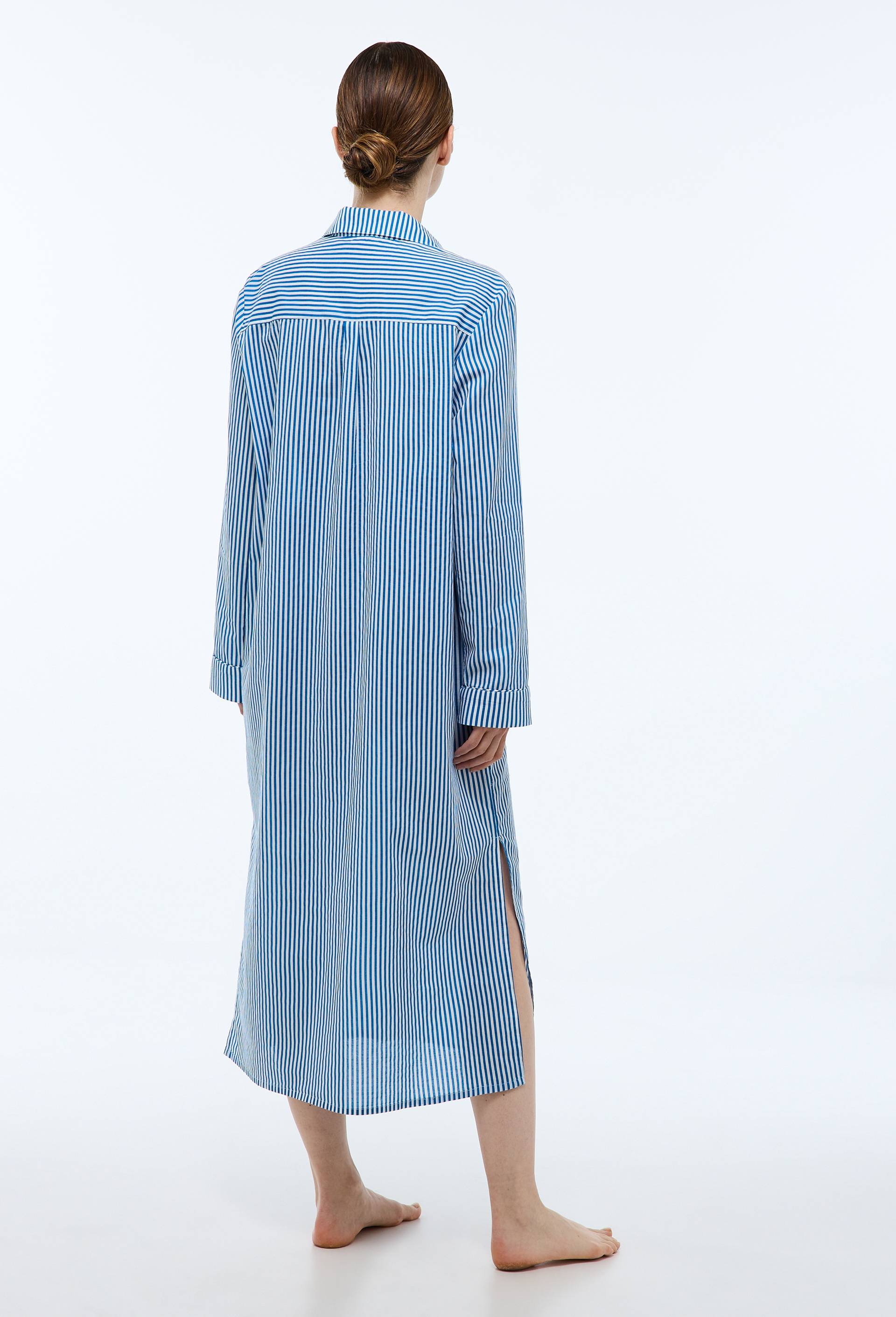 Chemise de nuit ray&eacute;e en coton BIO GOTS, Bleu, large image number 1.0
