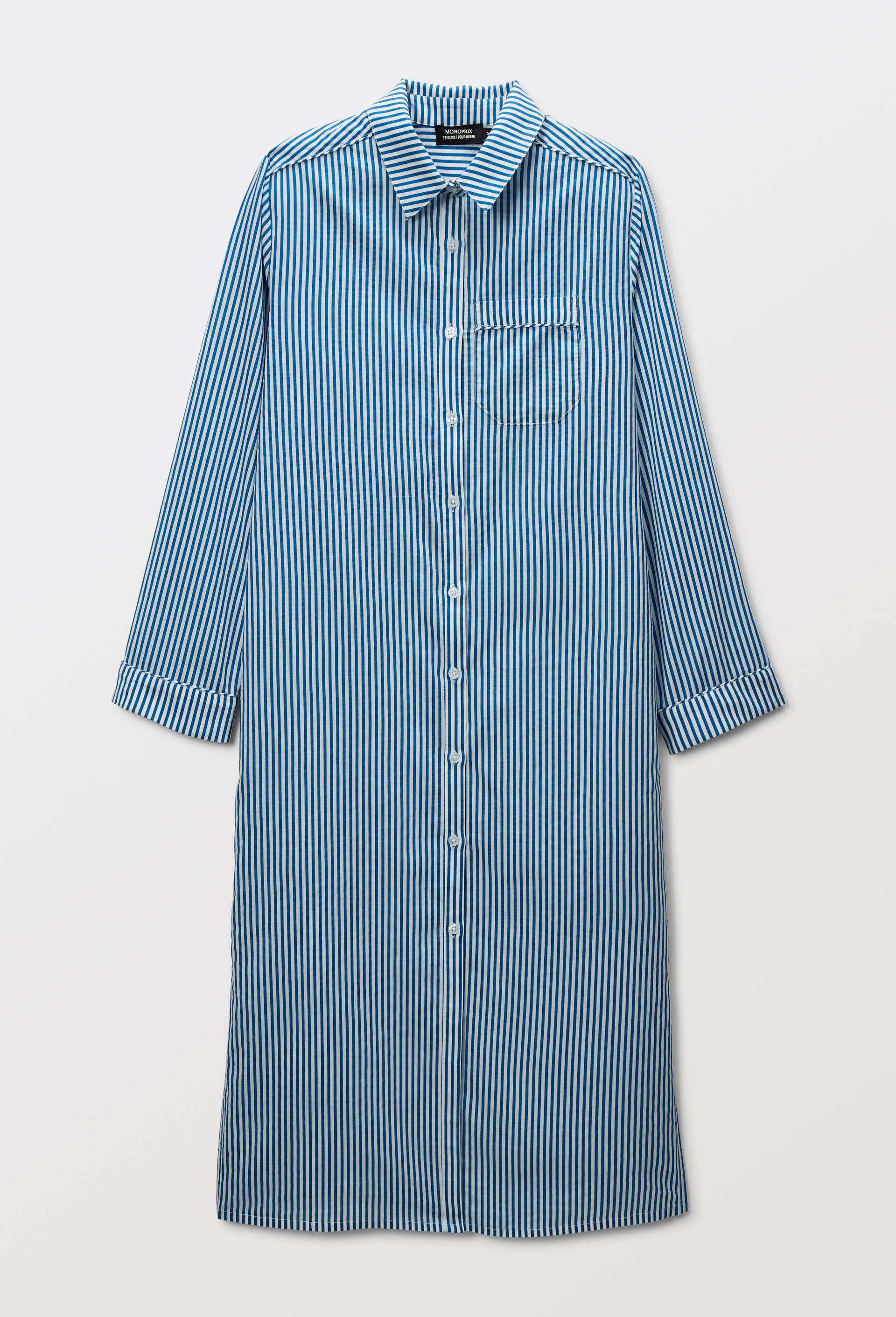 Chemise de nuit ray&eacute;e en coton BIO GOTS, Bleu, large image number 2.0