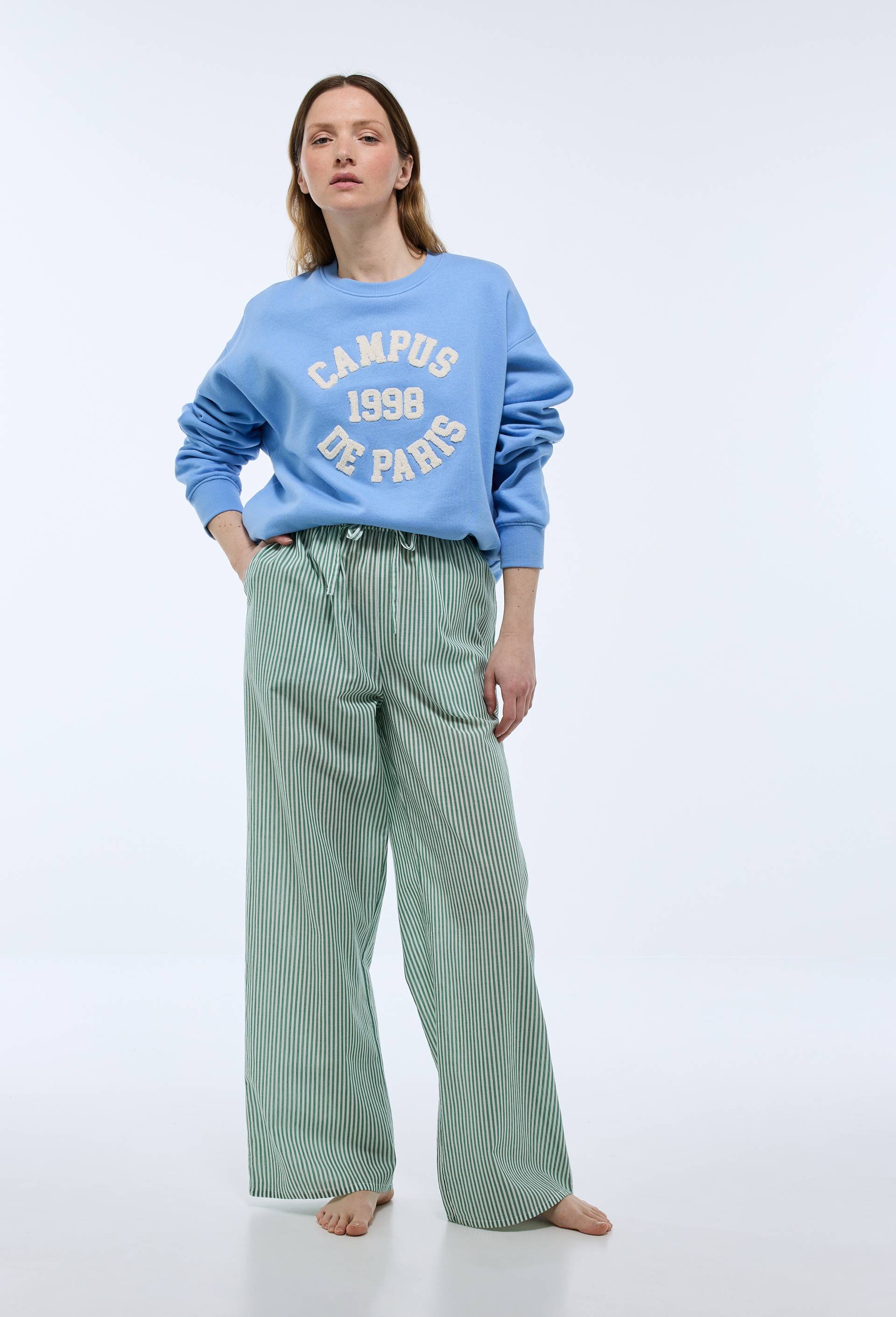 Pantalon large imprim&eacute; en coton BIO GOTS, Vert, large image number 0