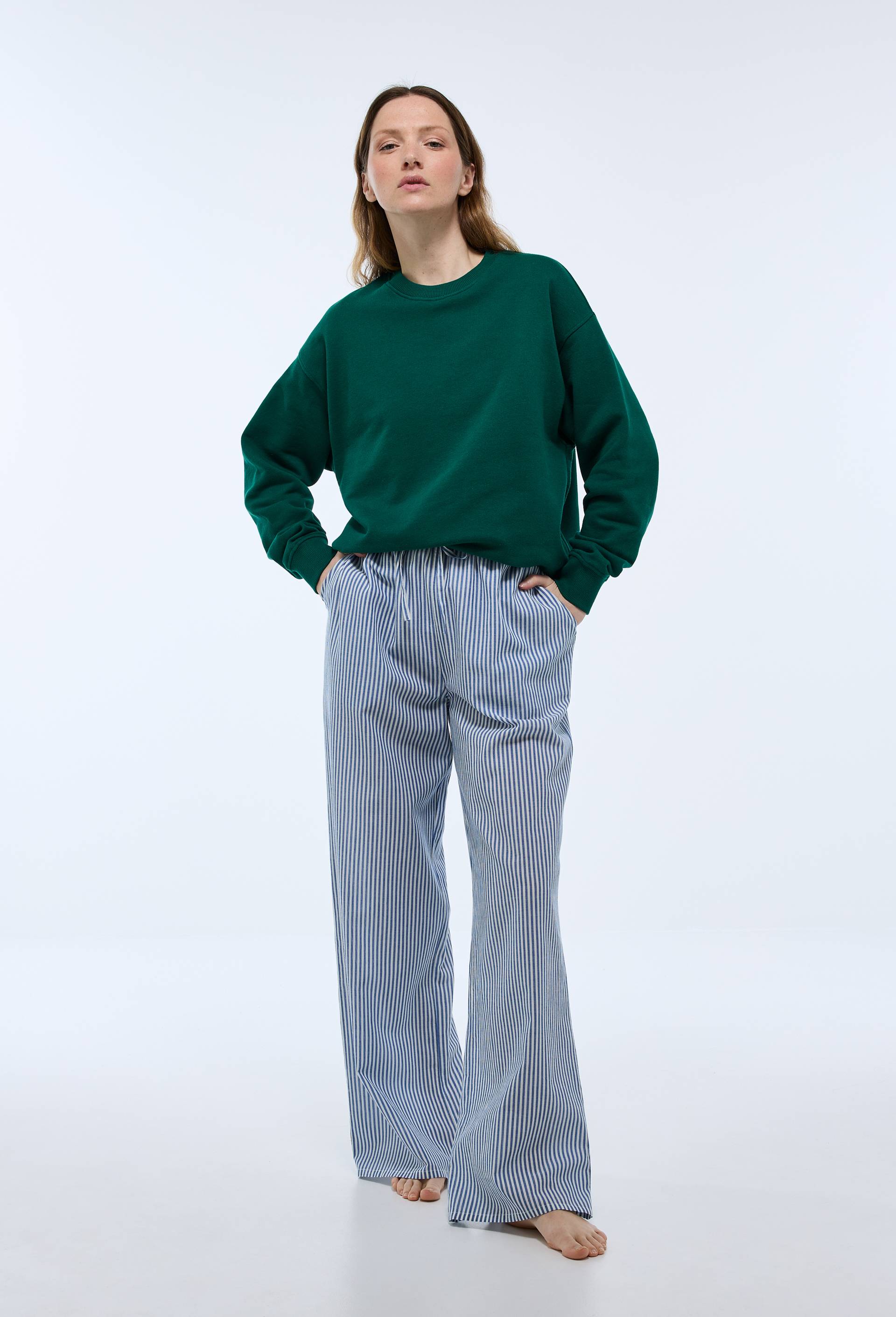 Pantalon large imprim&eacute; en coton BIO GOTS, Bleu, large image number 0