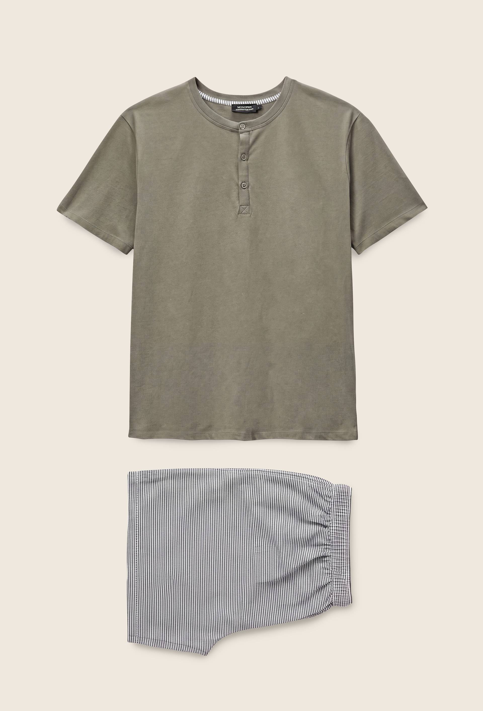 Pyjama T-shirt manches courtes et Short ray&eacute; en coton BIO GOTS, Vert, swatch image
