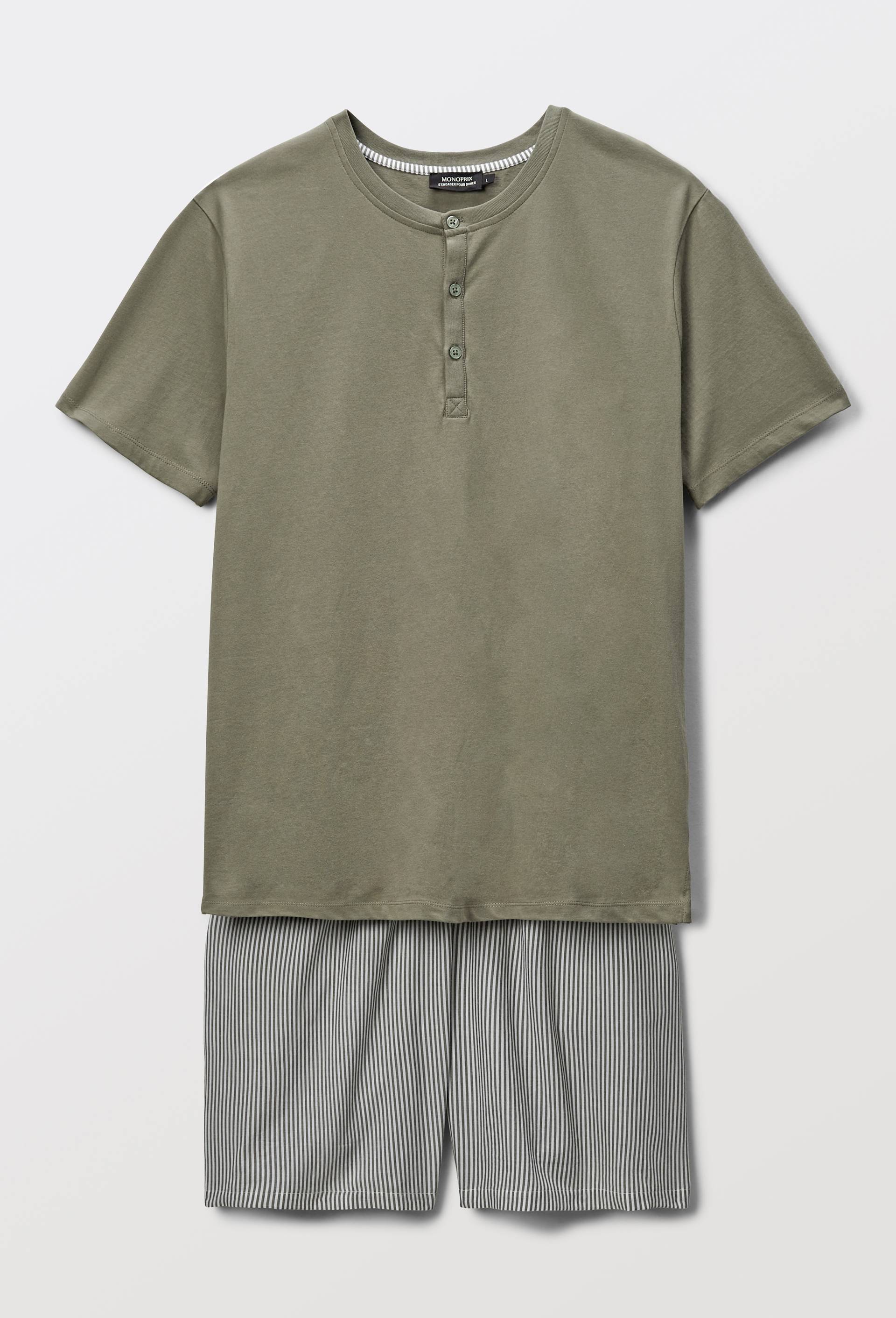 Pyjama T-shirt manches courtes et Short ray&eacute; en coton BIO GOTS, Vert, large image number 2.0