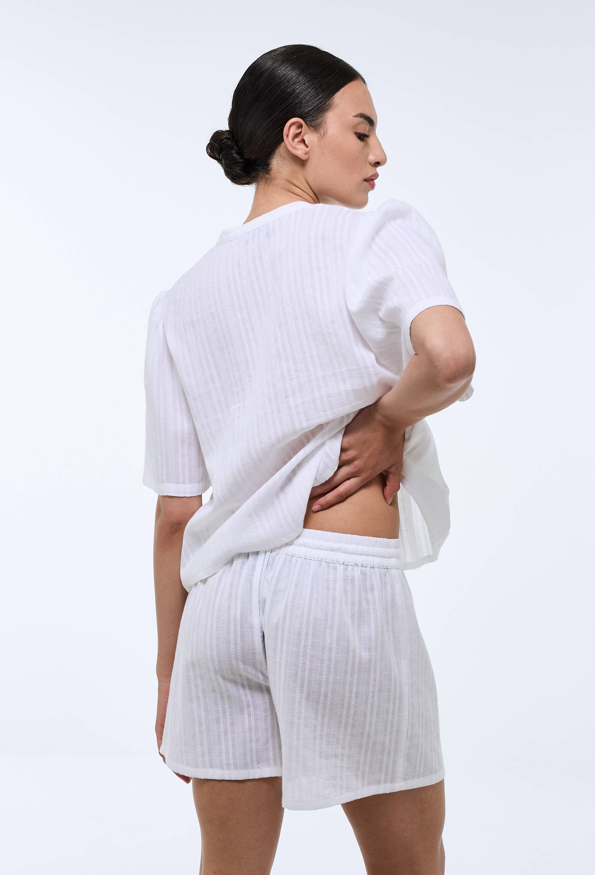 Pyjashort uni en coton BIO GOTS, Blanc, large image number 1