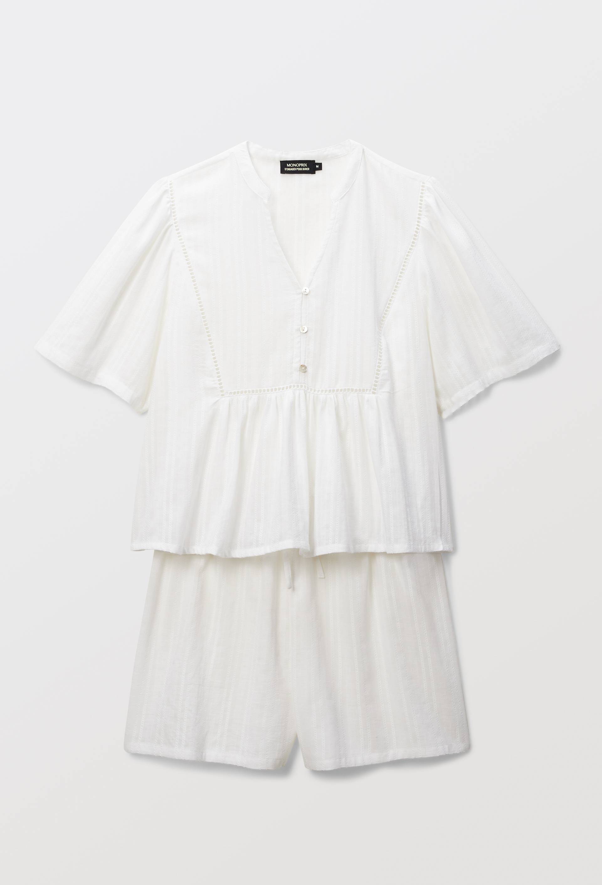 Pyjashort uni en coton BIO GOTS, Blanc, large image number 2