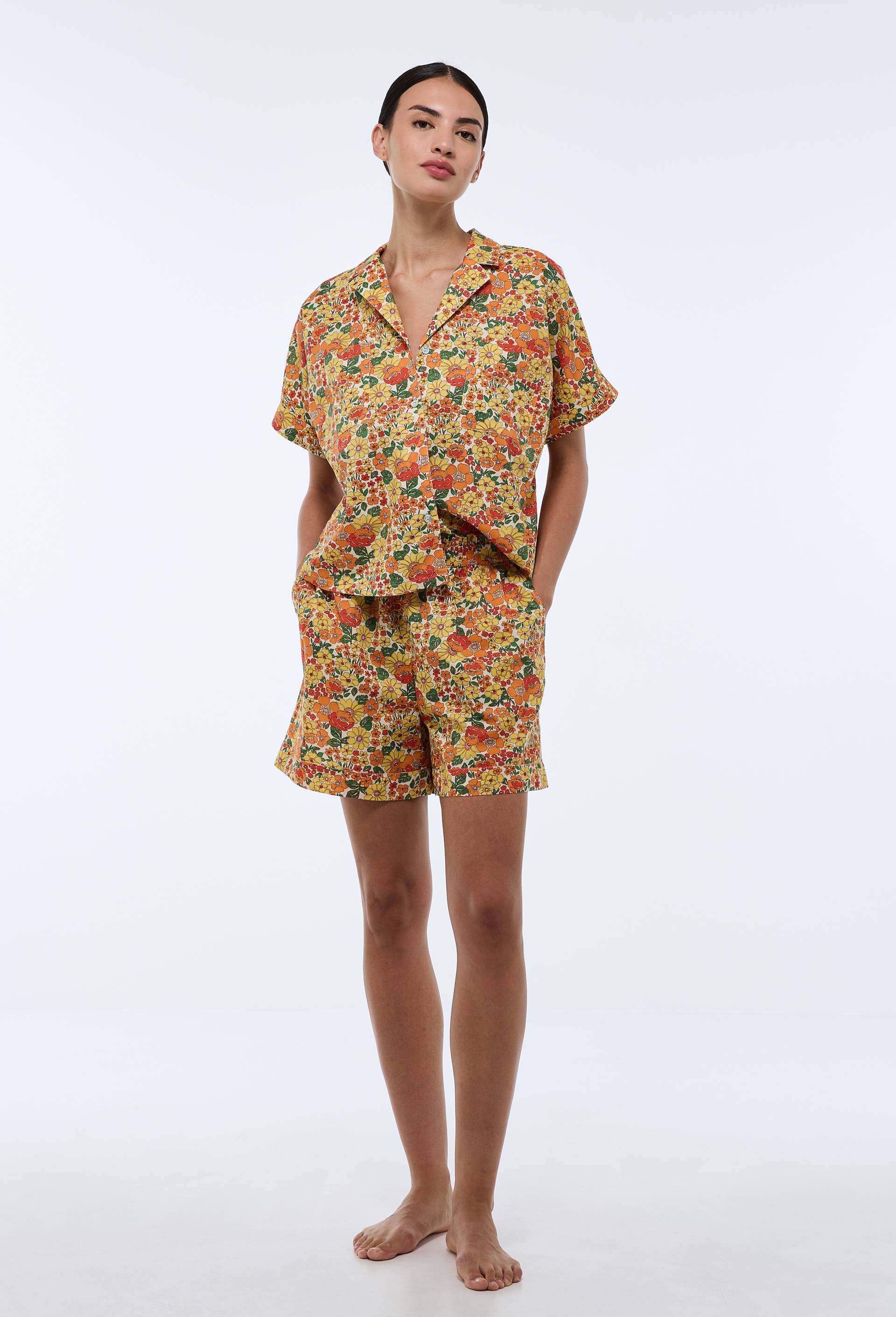 Pyjama imprim&eacute; en coton BIO GOTS, Jaune clair, large image number 0