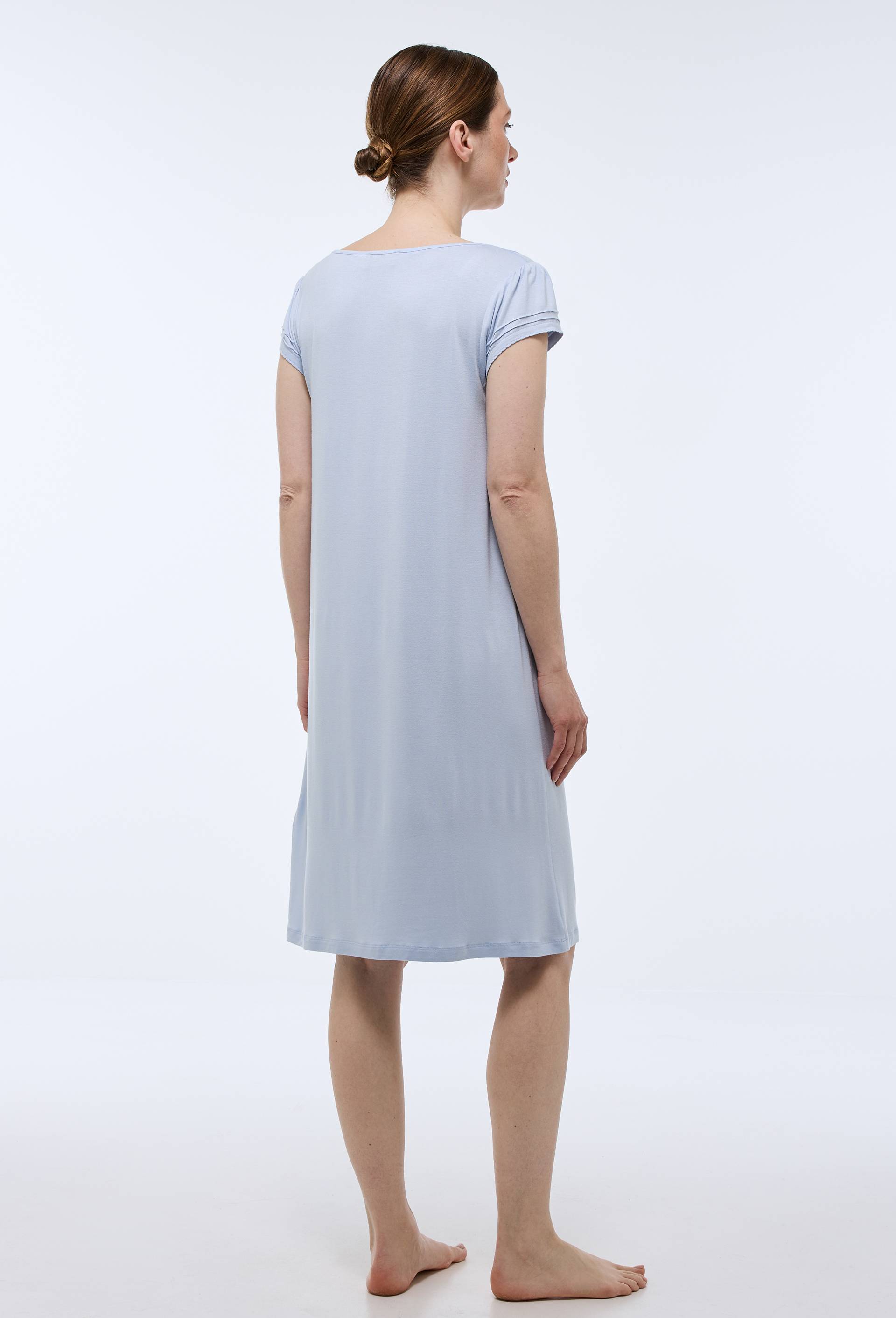 Chemise de nuit manches courtes fluide unie, Bleu clair, large image number 1.0