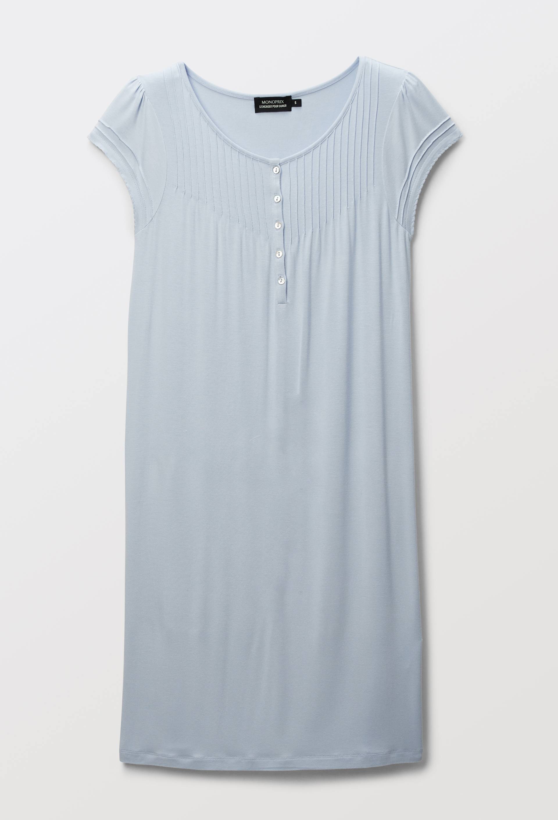 Chemise de nuit manches courtes fluide unie, Bleu clair, large image number 2