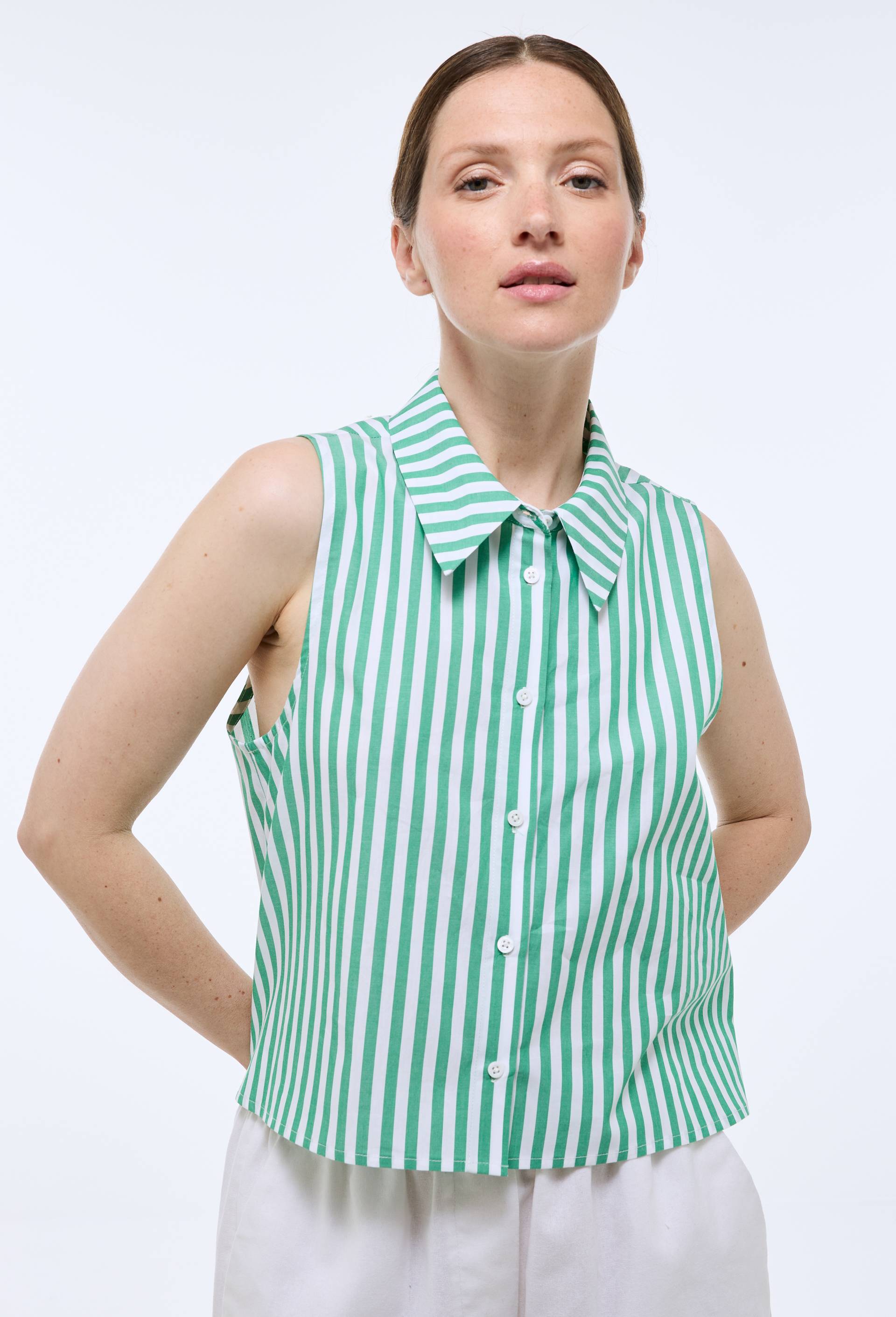 Chemise sans manches ray&eacute;e en coton BIO GOTS, Vert, swatch image