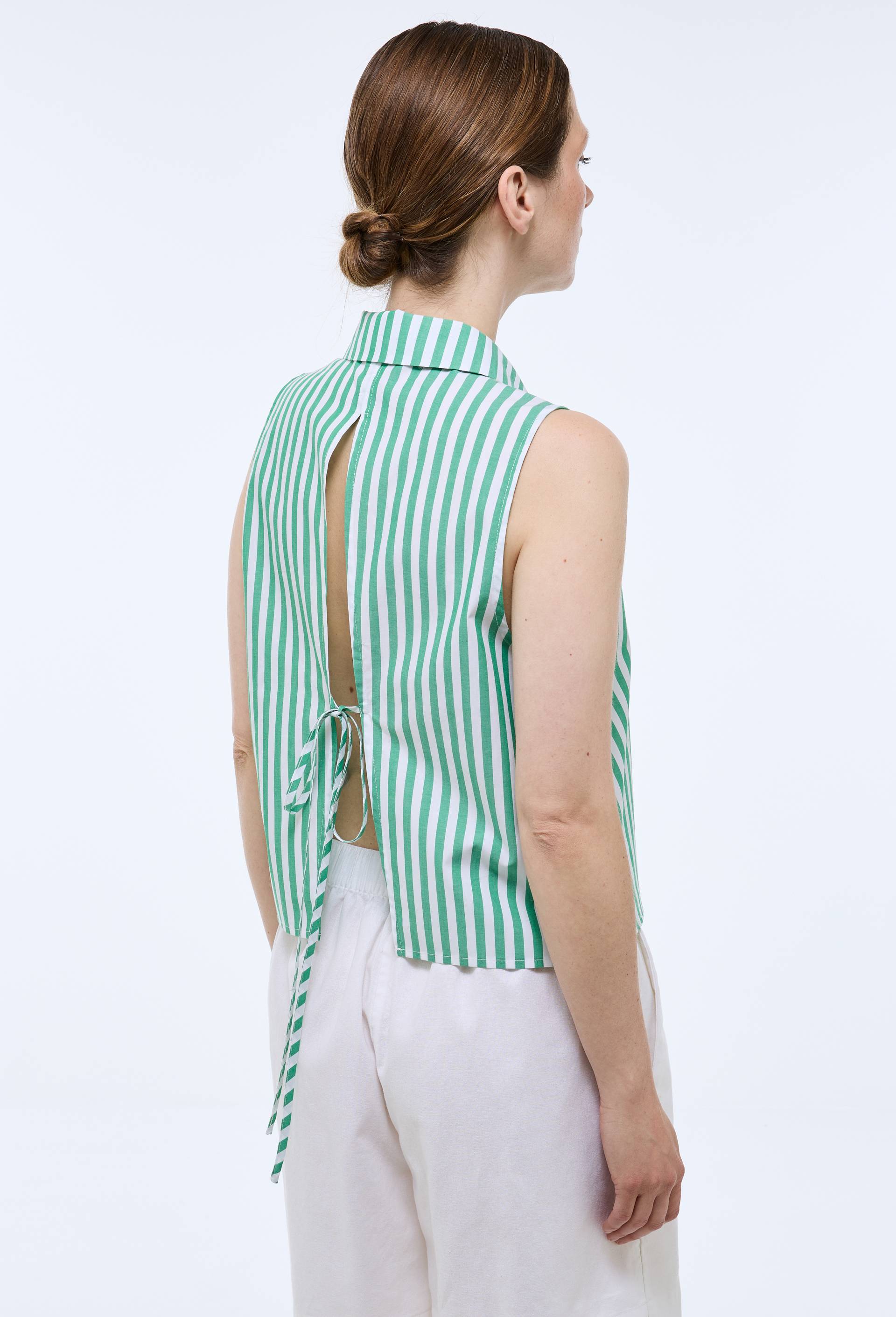 Chemise sans manches ray&eacute;e en coton BIO GOTS, Vert, large image number 1.0