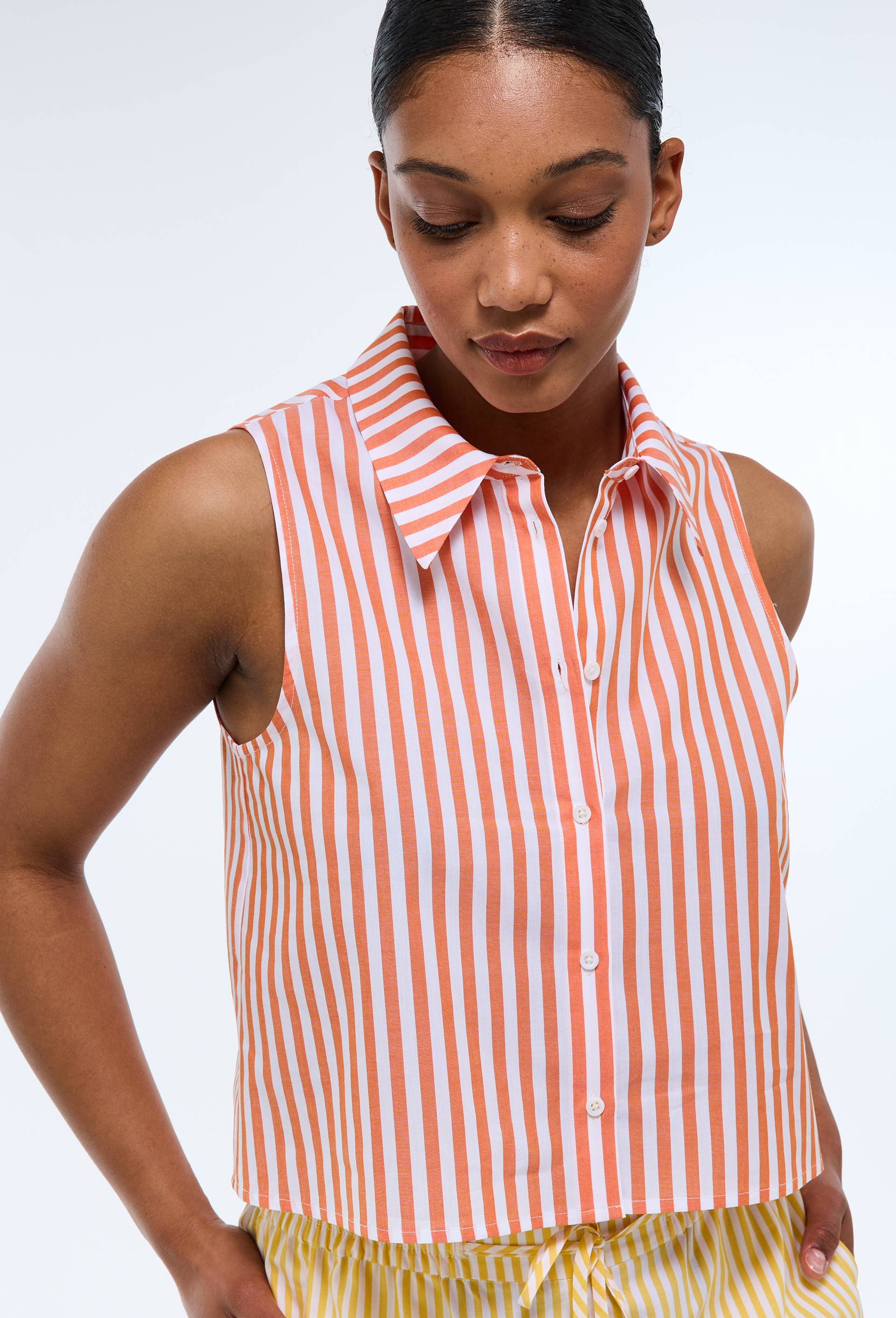 Chemise sans manches ray&eacute;e en coton BIO GOTS, Orange, large image number 0
