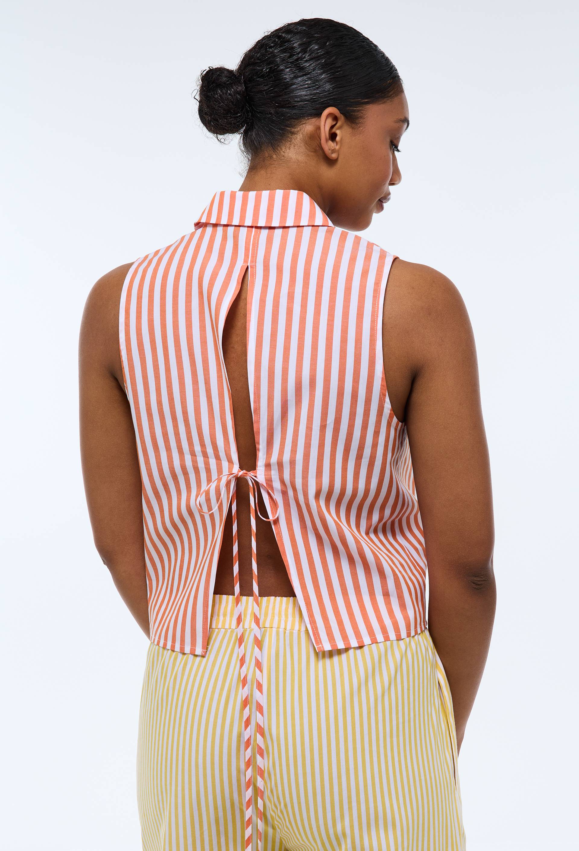 Chemise sans manches ray&eacute;e en coton BIO GOTS, Orange, large image number 1