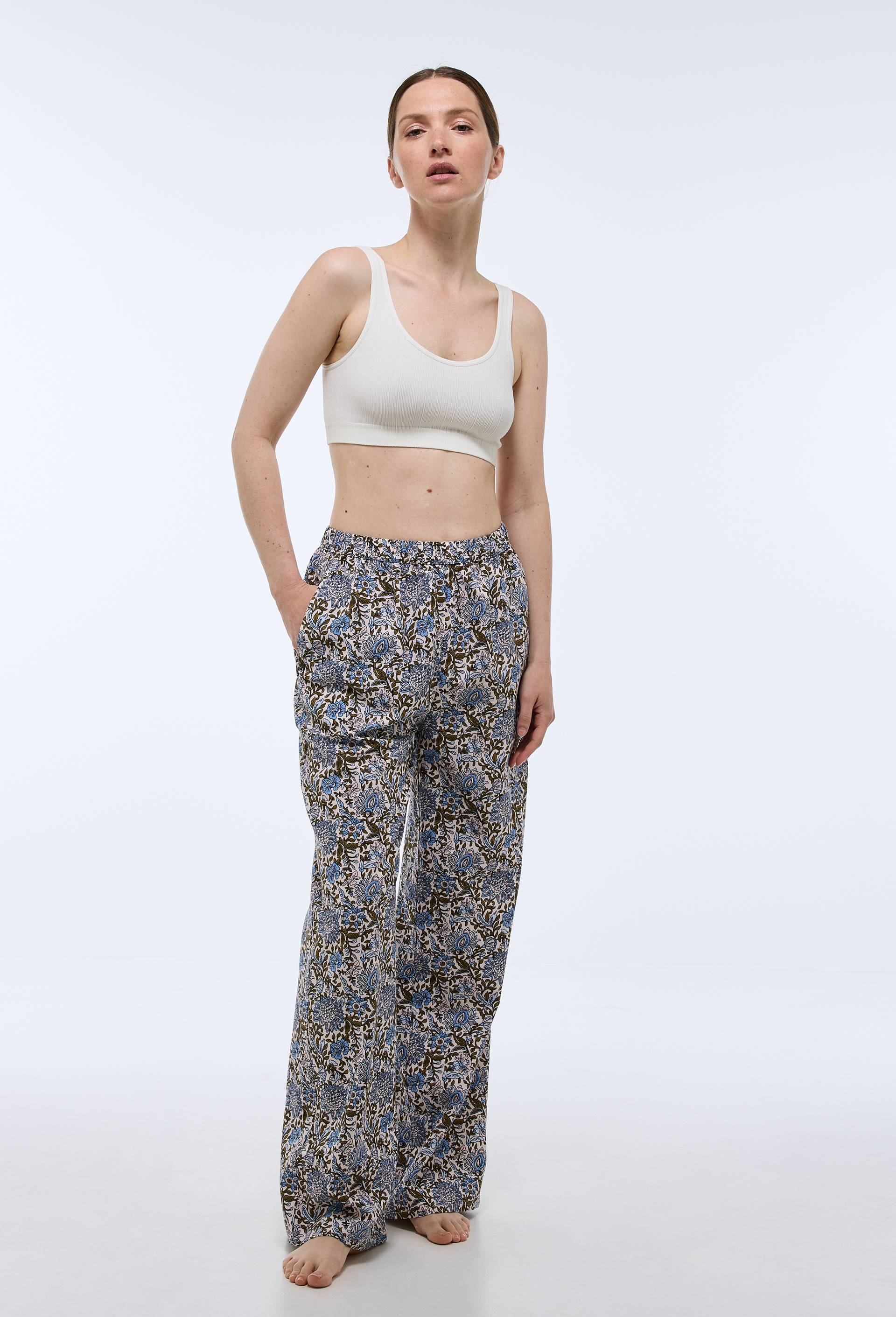 Pantalon large imprim&eacute; en coton BIO, Ecru, large image number 0