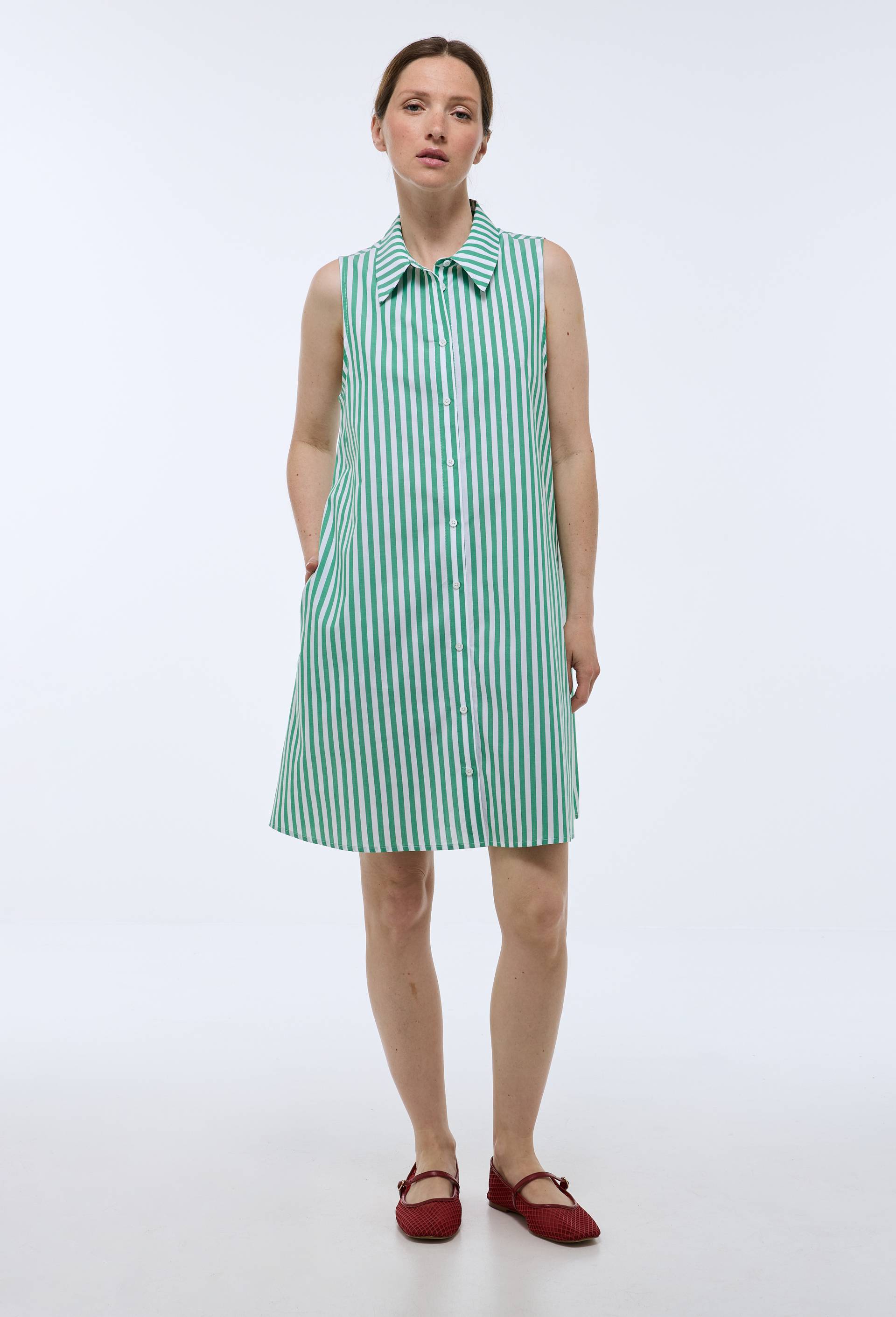 Robe courte ray&eacute;e en coton BIO GOTS, Vert, large image number 0