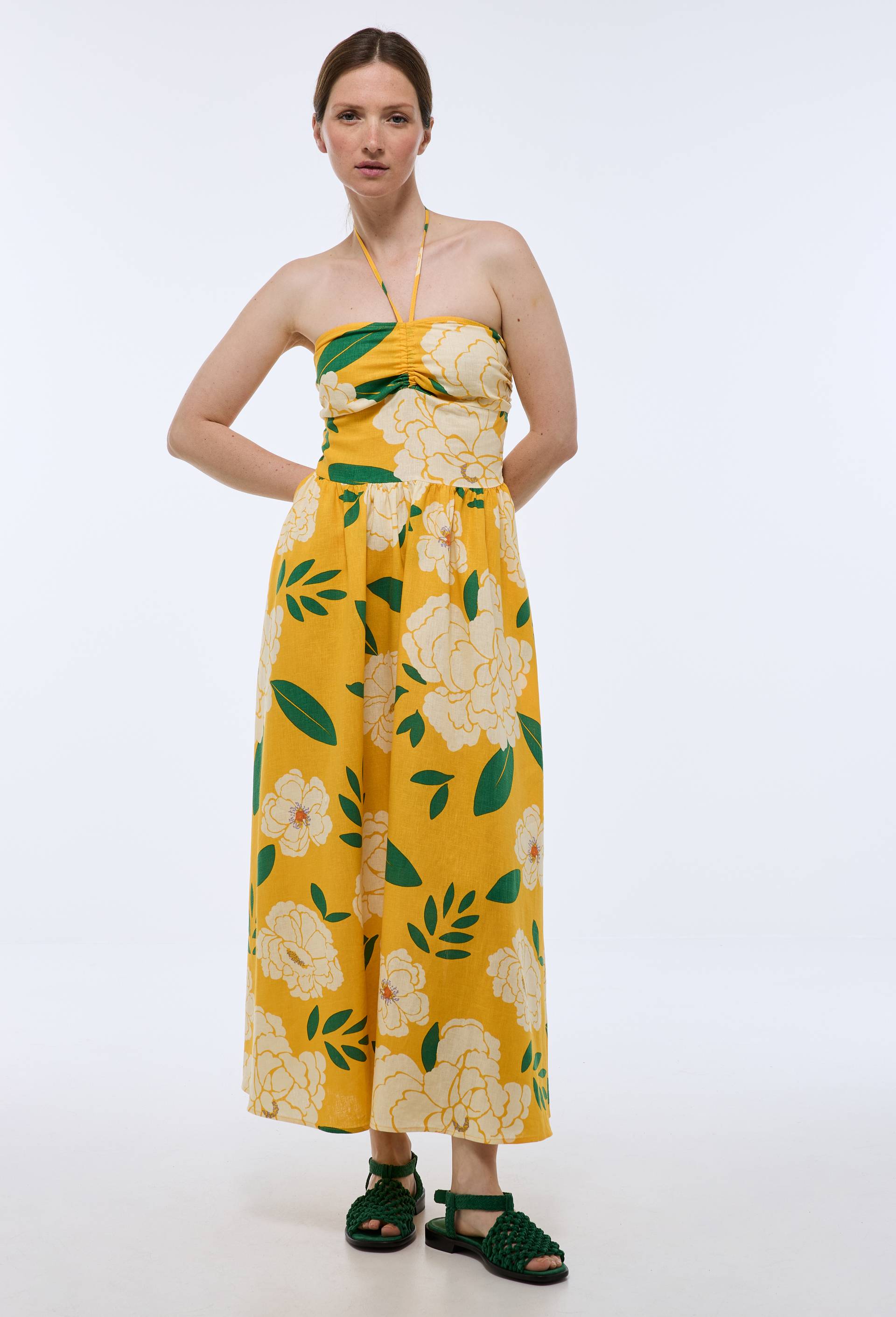 Robe longue &eacute;vas&eacute;e imprim&eacute;e, Jaune, large image number 2.0